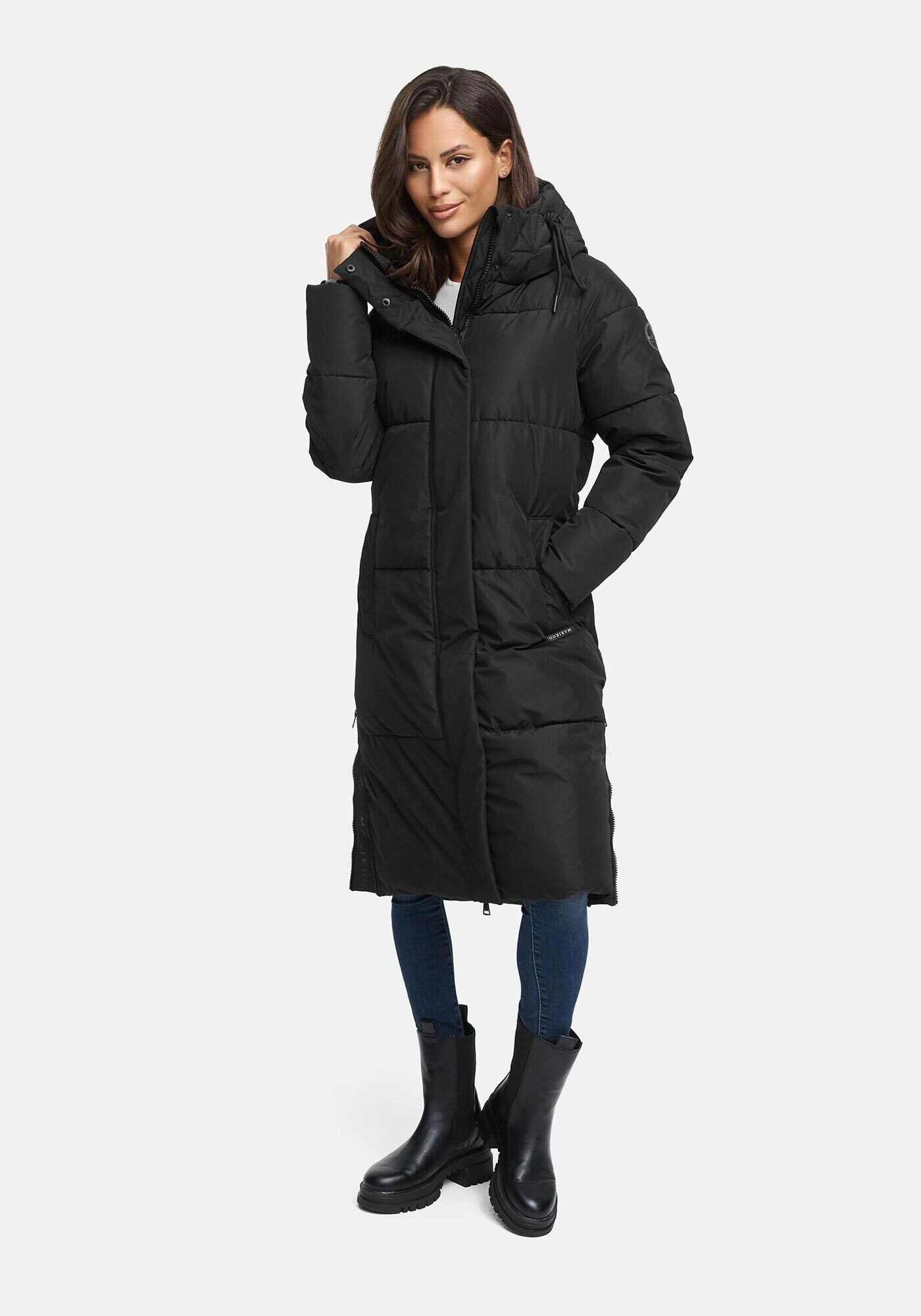 Marikoo Winterjacke Michikoo Extra langer Schnitt mit seitlichen Gehschlitzen