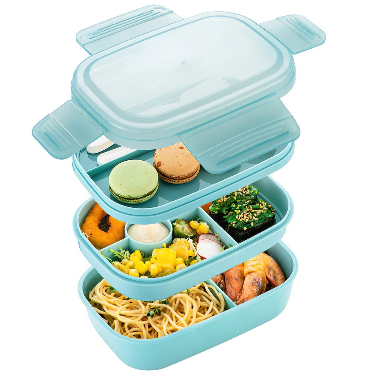 Box Welikera 3 Bento Fächern 1900ML Kinder/Erwachsene mit Brotdose Lunchbox Schichten