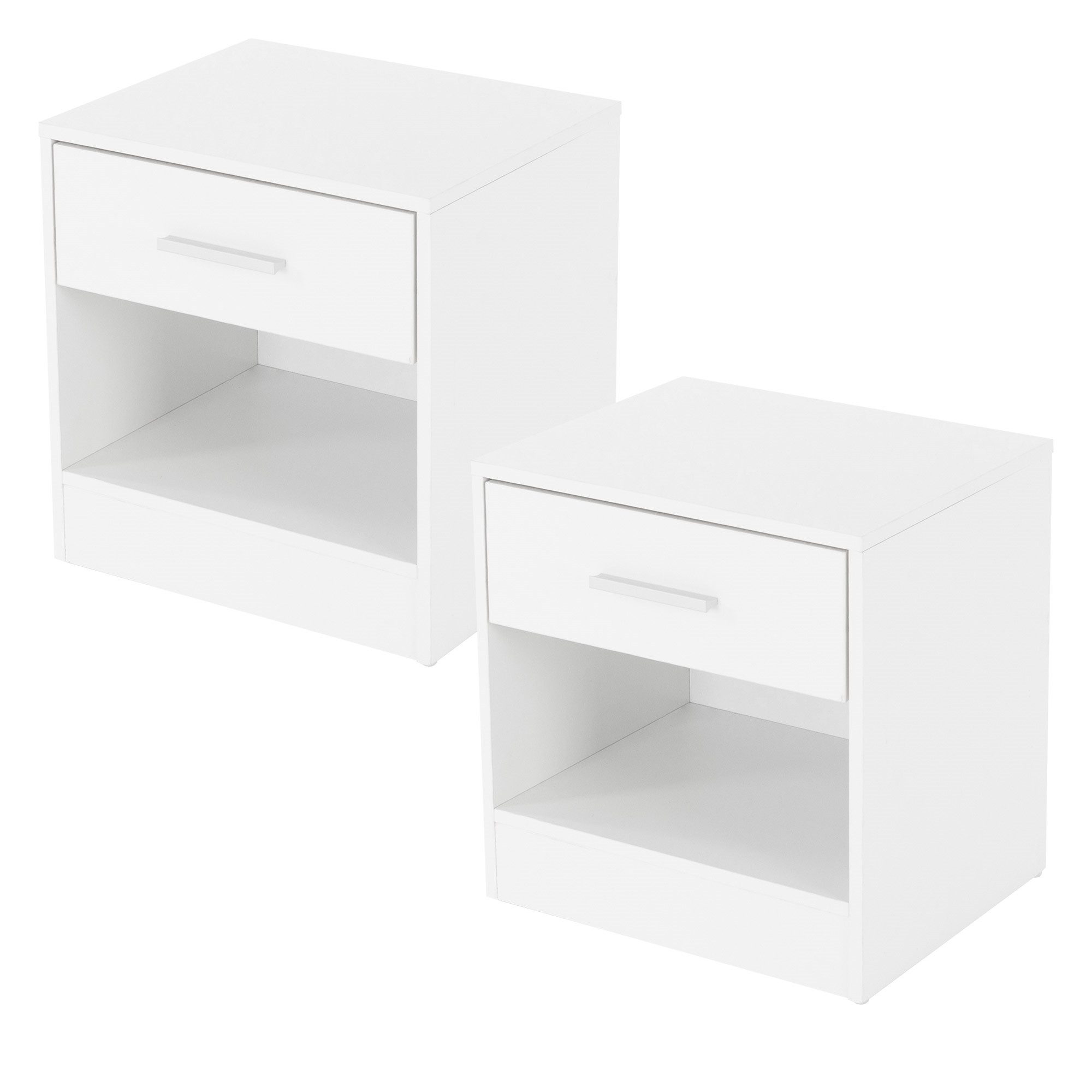 ML-DESIGN Nachttisch Beistelltisch aus Holz mit Alu Griffe, für Schlaffzimmer oder Büro (2-St), Nachtschrank Nachtkonsole Schrank Kommode Nachtkommode Weiß