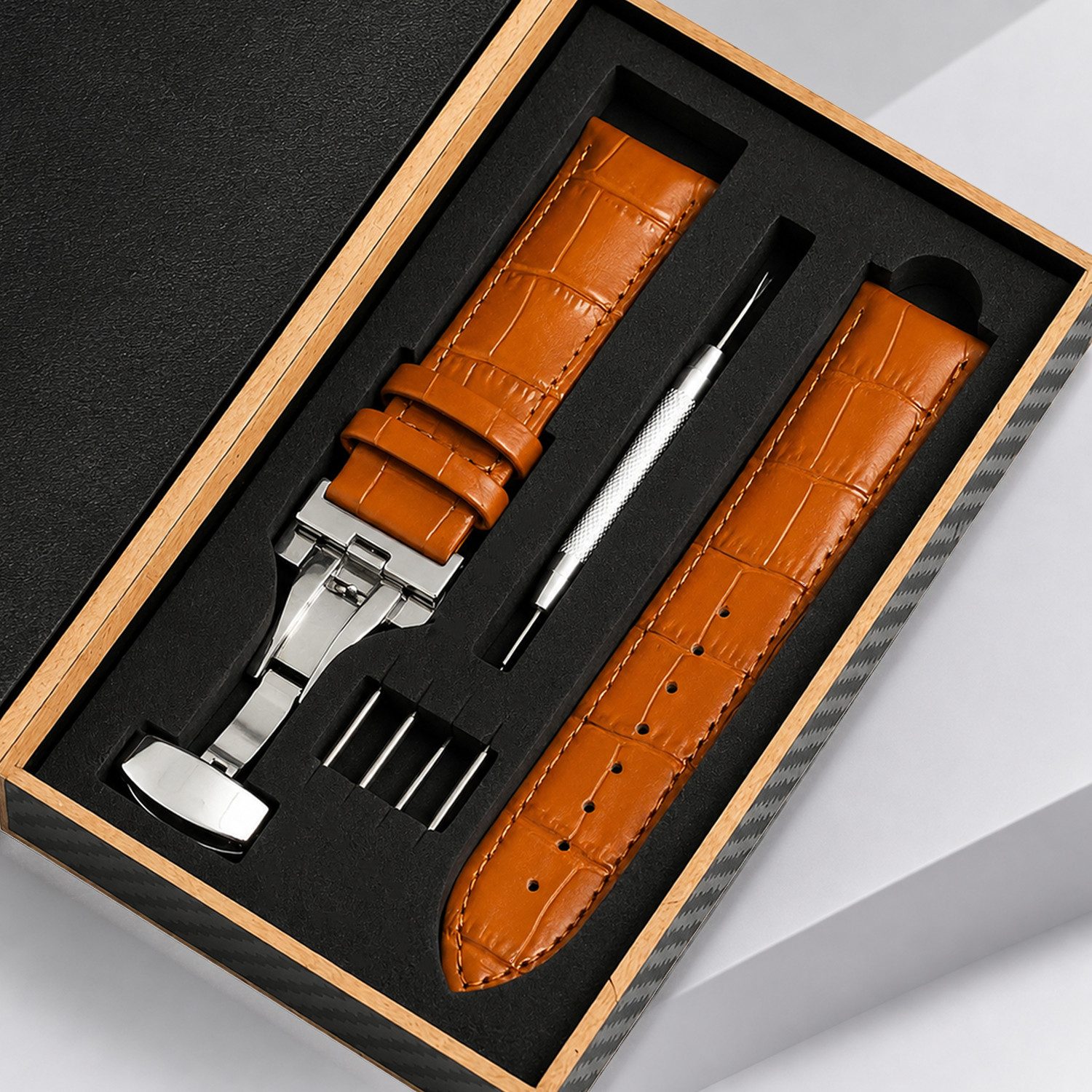 BOOD Uhrenarmband Leder‑Uhrenarmband mit Schmetterlingsschnalle,20/22mm Breiten,5 Farben