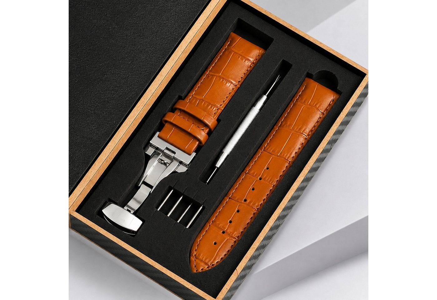 BOOD Uhrenarmband Leder‑Uhrenarmband mit Schmetterlingsschnalle,20/22mm Breiten,5 Farben