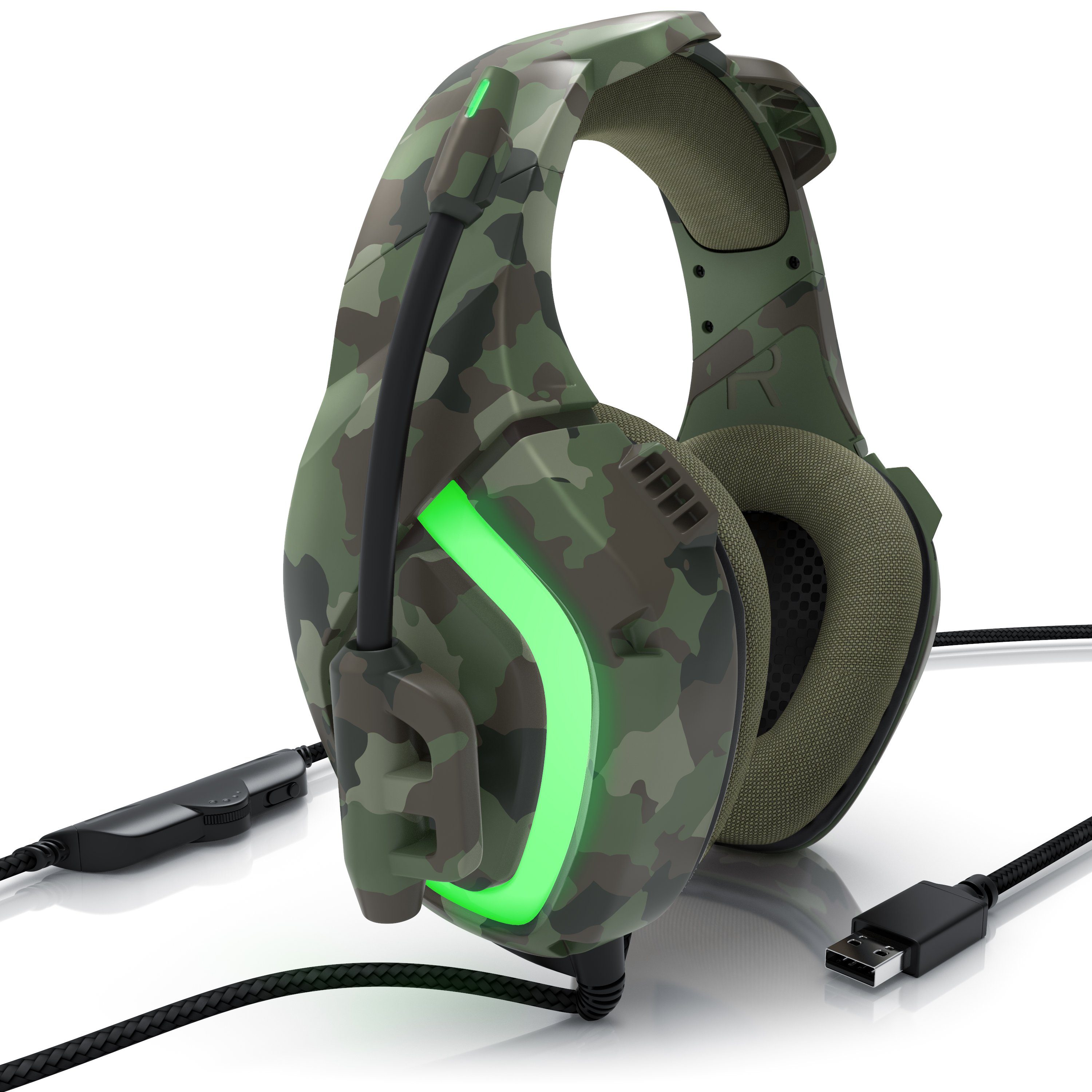 CSL USB "GHS-103" mit Mikrofon, Kopfhörer für PC, PS4 / 4 Pro Gaming-Headset (Gaming Headset kabelgebunden, Over-Ear Kopfhörer, Camouflage Design)