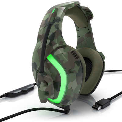 CSL Gaming-Headset (Blaue LED-Beleuchtung; Kopfbügel variabel verstellbar; Bietet kristallklaren Hoch-, Mittel- und Tieftonbereich + dynamische Basswiedergabe, USB "GHS-103" mit Mikrofon, Kopfhörer für PC, PS4 / 4 Pro)