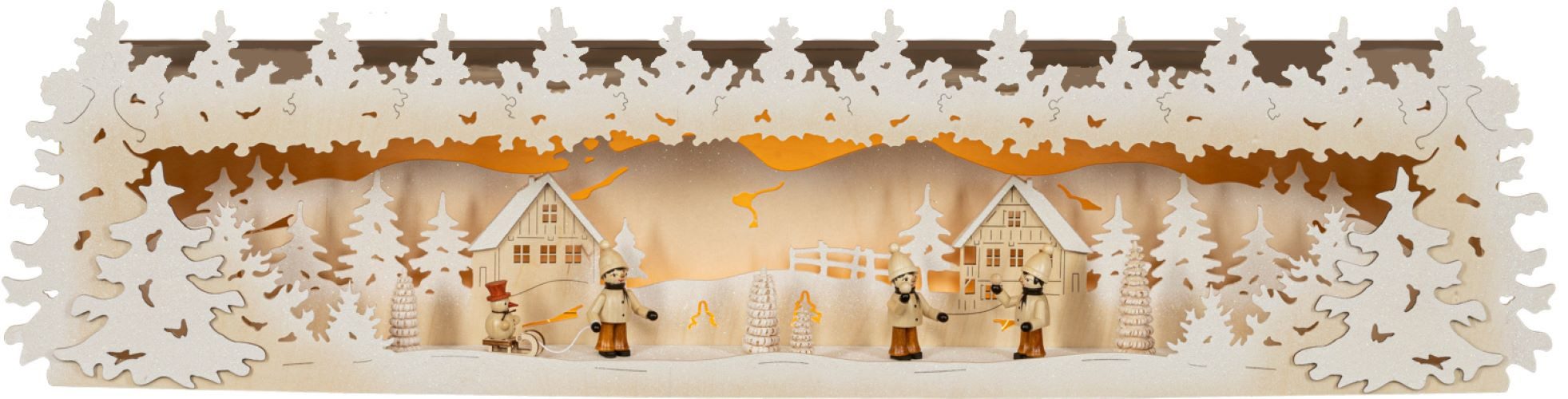 SAICO Original Schwibbogen-Fensterbank Premium-Line-Lichterbogenerhöhung, Kinder im Schnee, mit Figuren, LED-Stripe, warmweiß, BxHxT: 76,5x19x14,5 cm