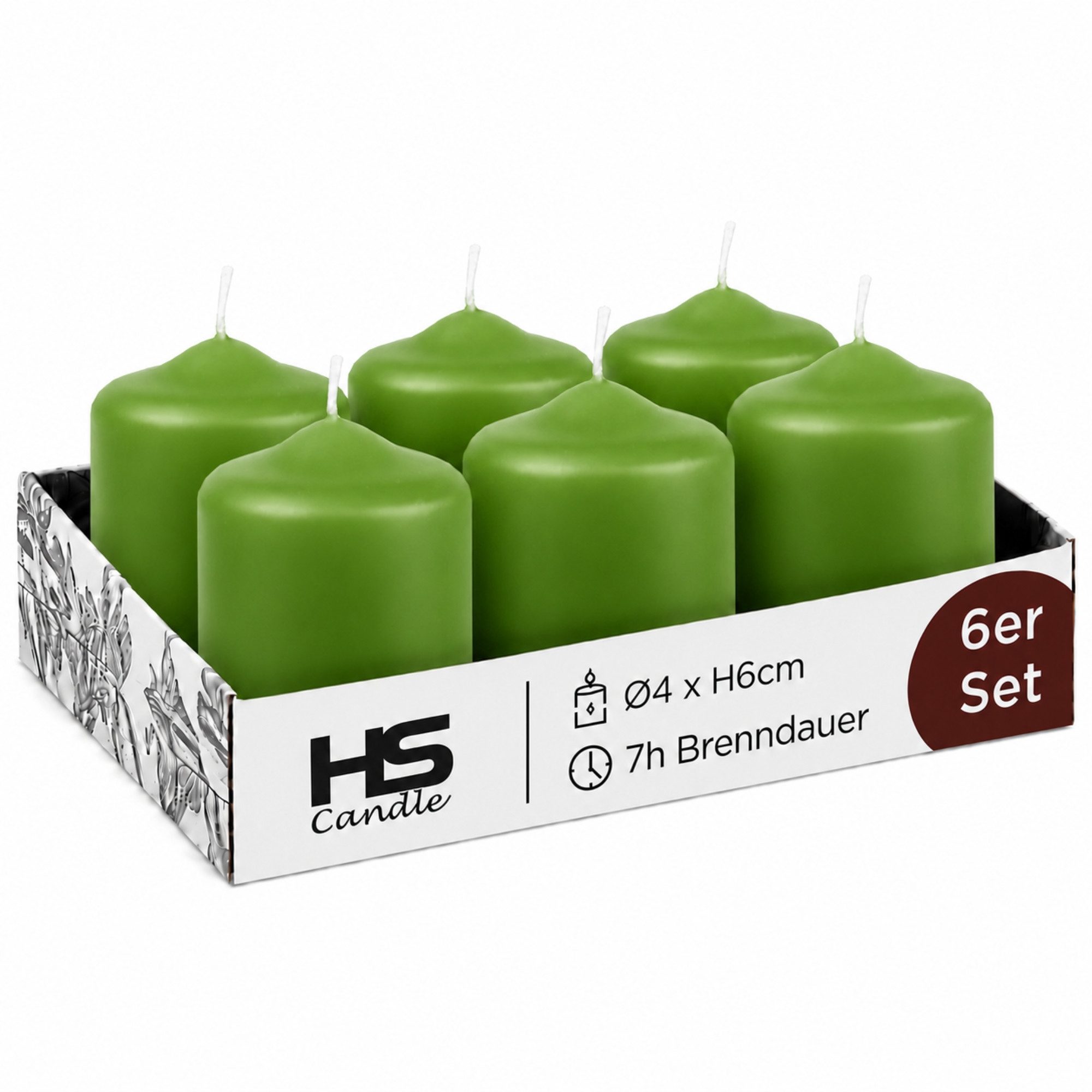 HS Candle Stumpenkerze kompakt und unparfümiert (6-tlg., Dekolicht), Ø4xH6 cm Teelichtgröße, bis zu 7h Brenndauer je Kerze, Wachsmischung