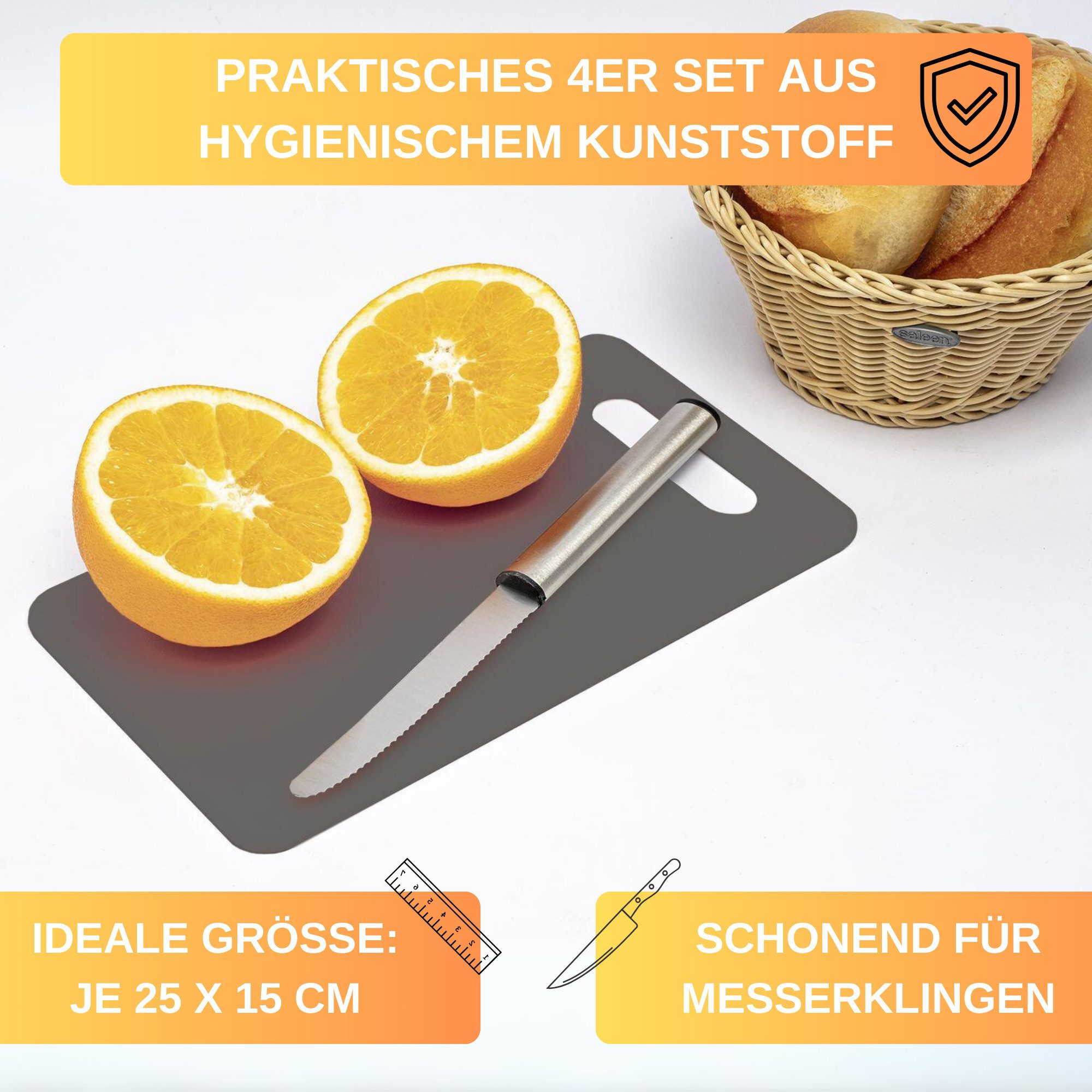 Thiru Schneidebrett 4er Set je 25 x 15 cm, aus BPA-freiem & hygienischem Kunststoff, (4-St)