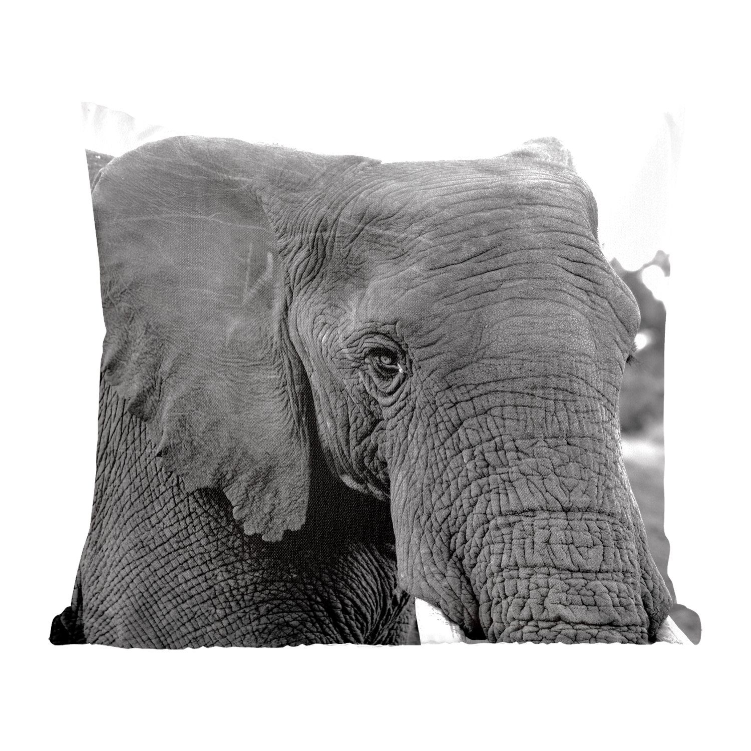 MuchoWow Dekokissen Elefant - Tiere - Schwarz - Weiß - Natur, Zierkissen mit Füllung für Wohzimmer, Schlafzimmer, Deko, Sofakissen
