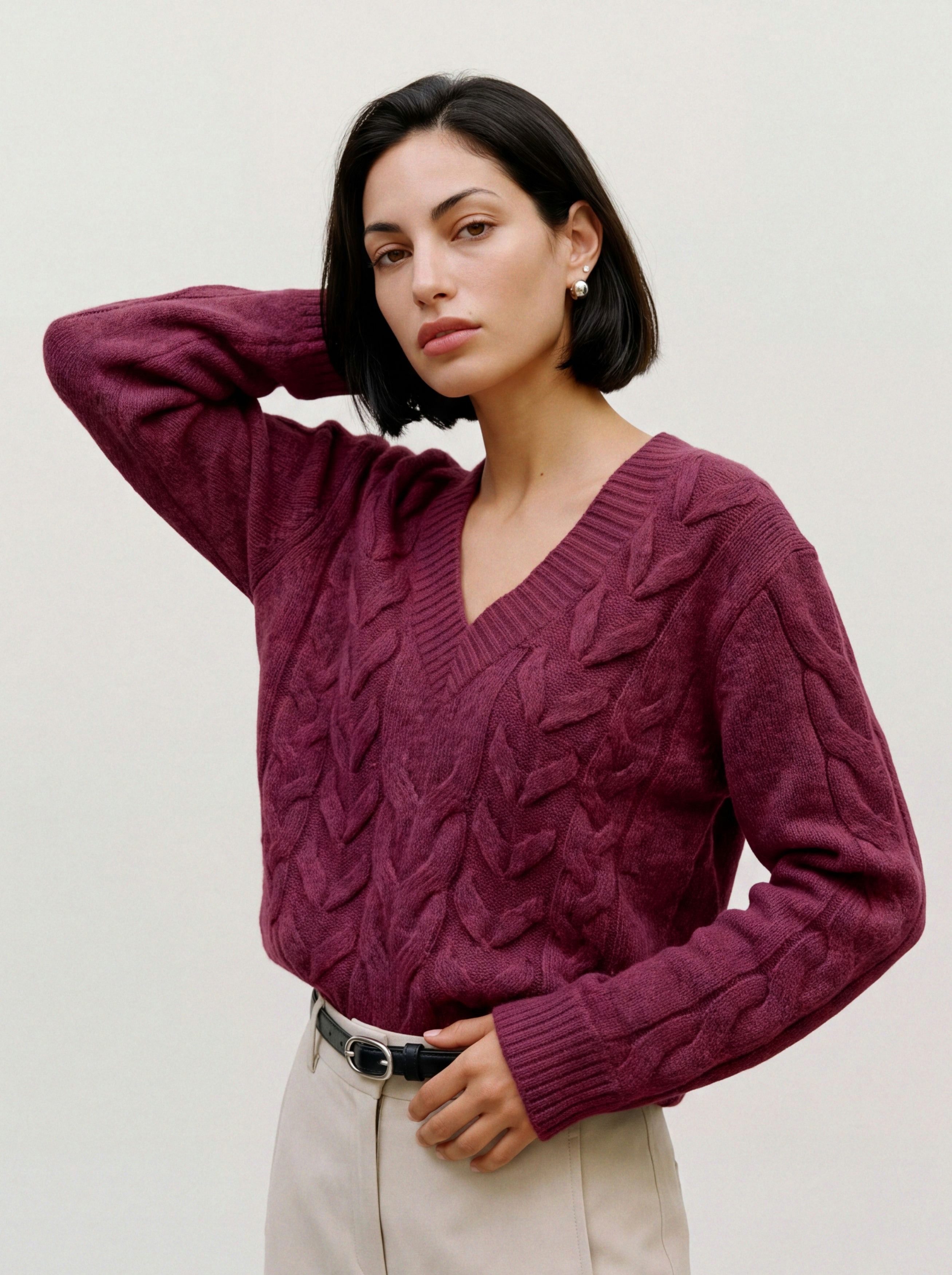 Vero Moda Strickpullover VMMARLA LS V-NECK PULLOVER BOO Materialmix, mit Wollanteil