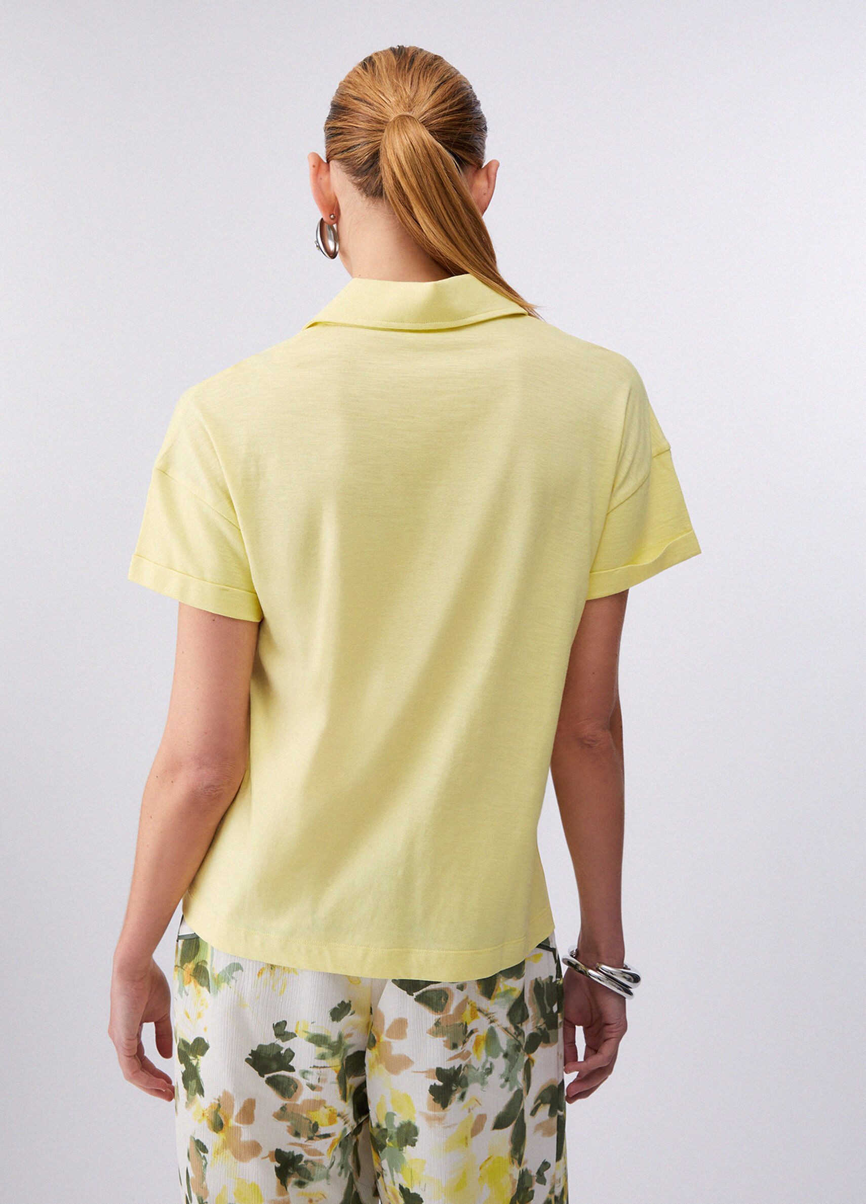 Liu Jo Kurzarmshirt - Poloshirt Damen - Damenshirt - T-Shirt - Shirt mit Strass - gelb