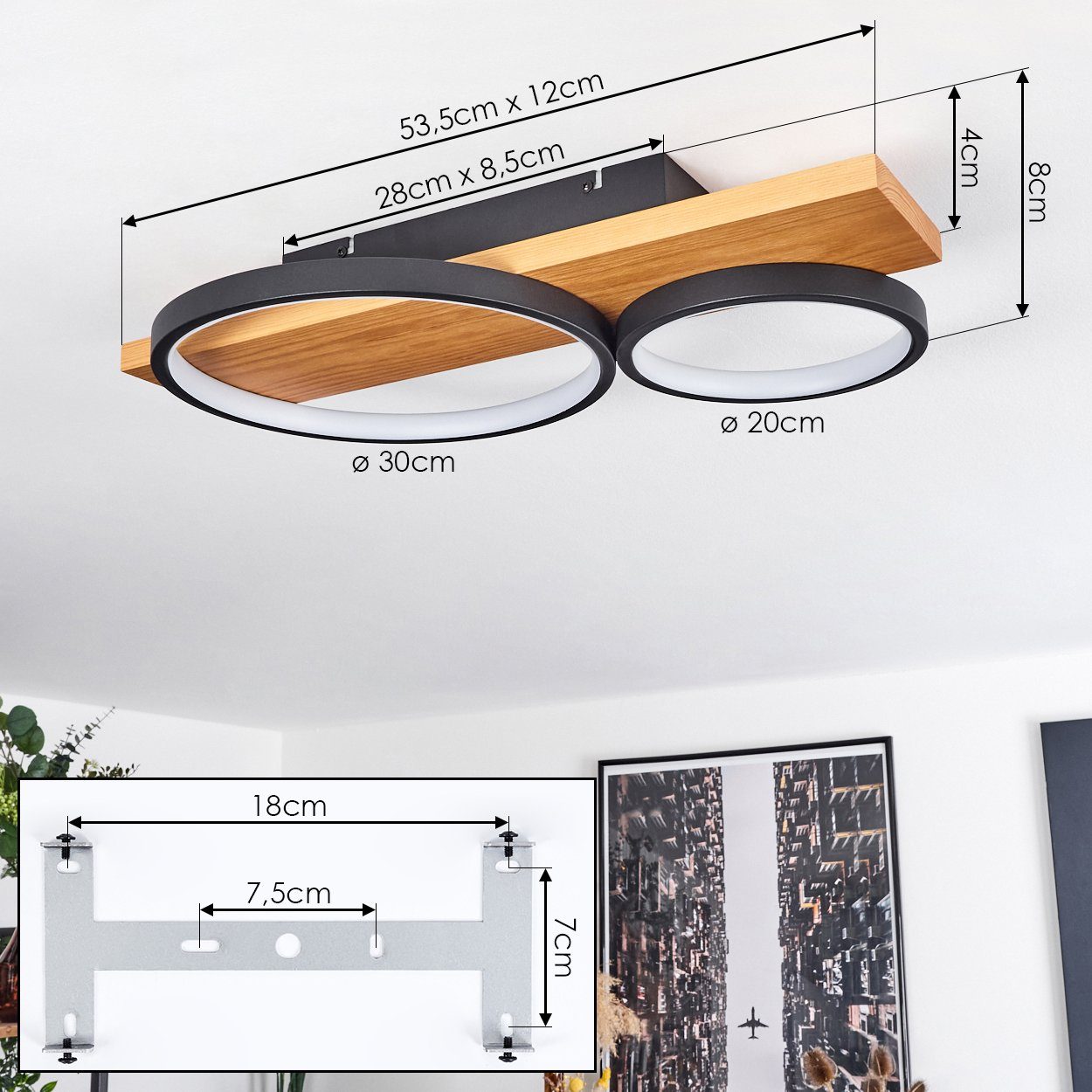 hofstein Deckenleuchte »Caces« dimmbare Deckenlampe aus Metall/Holz, 3000 Kelvin – Bild 4 von 5
