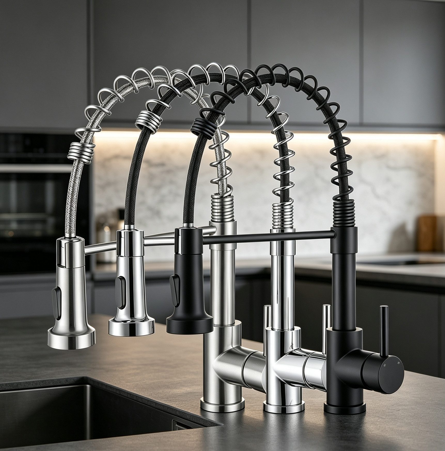 AICA Küchenarmatur Feder Wasserhahn Küche ausziehbar Edelstahl Einhebelmischer 360°