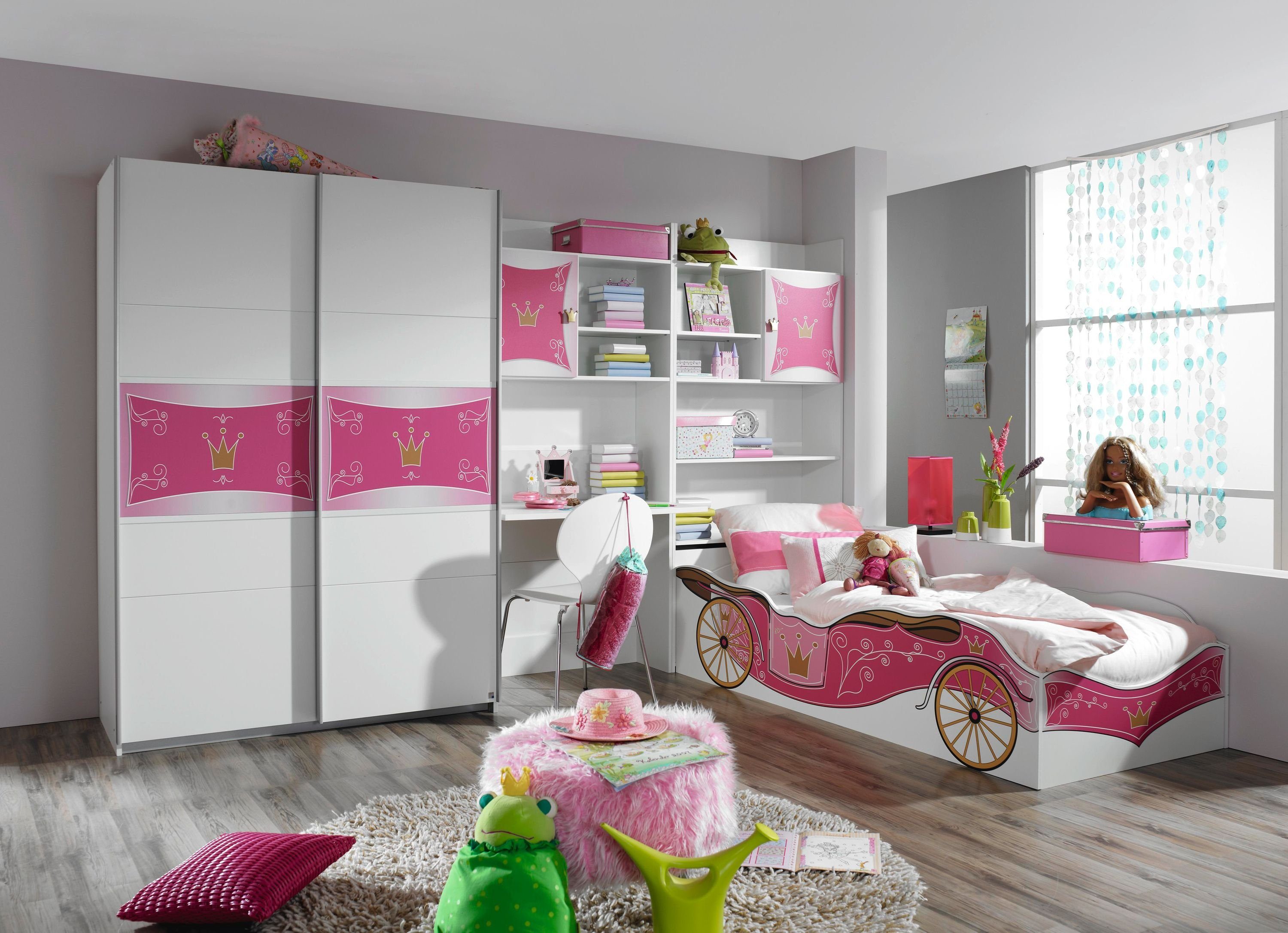 Kindermöbel 24 Komplettschlafzimmer Kinderzimmer pink, Zoe weiß 4-teilig - (4-tlg)