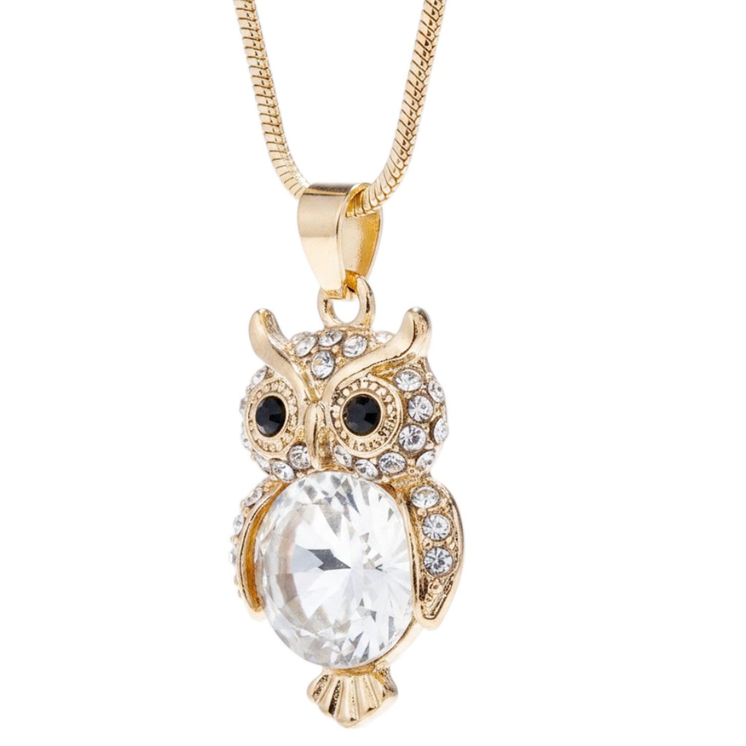 KARMA Kette mit Anhänger Eule Roségold, Silber od. Gold 47 cm Kristalle (1-tlg., Damenhalskette modern Geschenk für Frauen), Damen Eulenkette Halskette