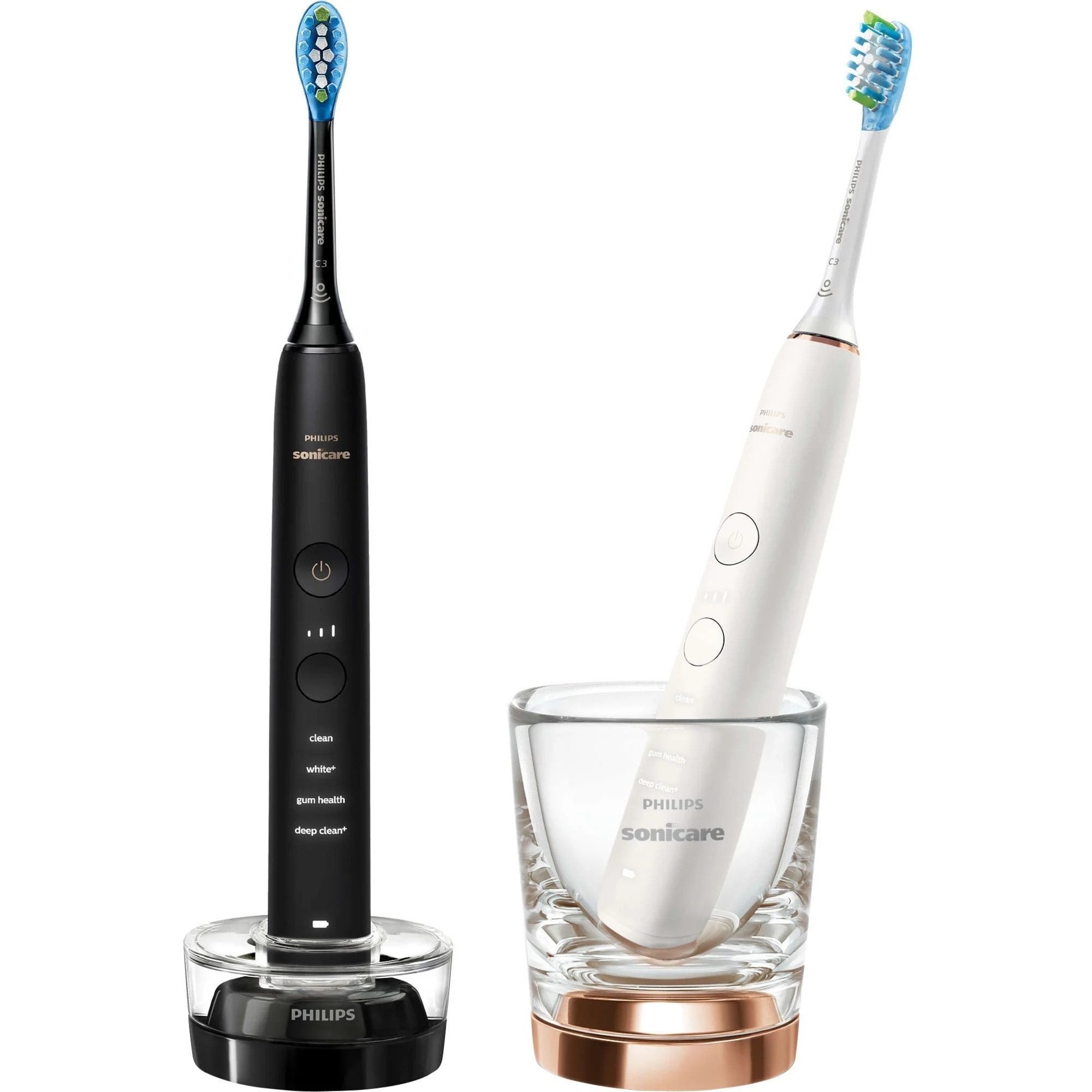 Philips Sonicare Schallzahnbürste Sonicare DiamondClean 9000 HX9914/61, Aufsteckbürsten: 4 St., 2 elektrische Zahnbürsten, Smart-Sensor Technologie & Sonicare App Bluetooth