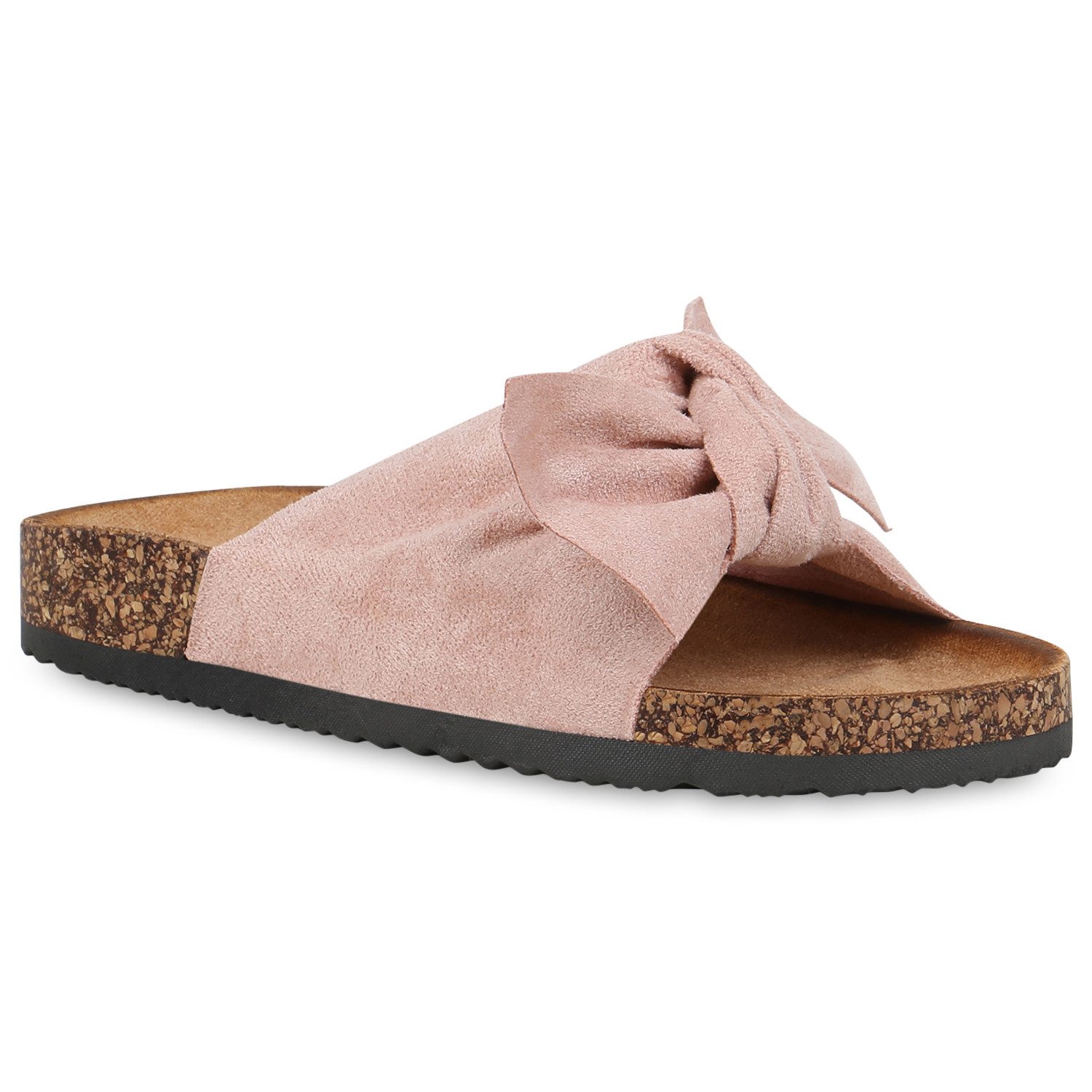VAN HILL 833538 Pantolette Damen Pantoletten Bianca - Sandalen mit Schleife & Korkoptik