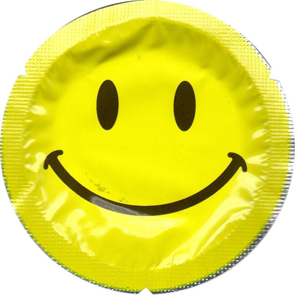 EXS Kondome Smiley Face - glückliche Kondome in Rundfolien Packung mit, 12 St., witzige Kondome mit Motiv, Rundfolien mit Emoji/Smiley-Motiven in verschiedenen Farben