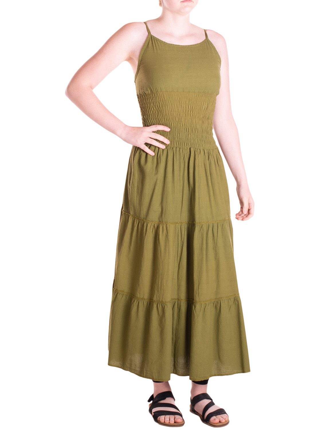 Vishes Maxikleid Damen Kleid Spaghettiträger Smok Stufenrock Baumwolle Alternative Mode, Boho, Hippie, Ethno, Festival