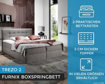 Furnix Boxspringbett TREZO 2 140-180x200 mit tiefen Bettkasten und Topper Auswahl, Höhe der Liegefläche: 54 + 5 cm
