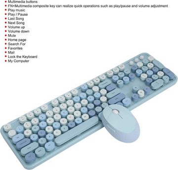 PUSOKEI Multimedia-Steuerung und ergonomischer Komfort Tastatur- und Maus-Set, Authentisches High-Key-Design und innovative Funktionen mit 2,4-GHz