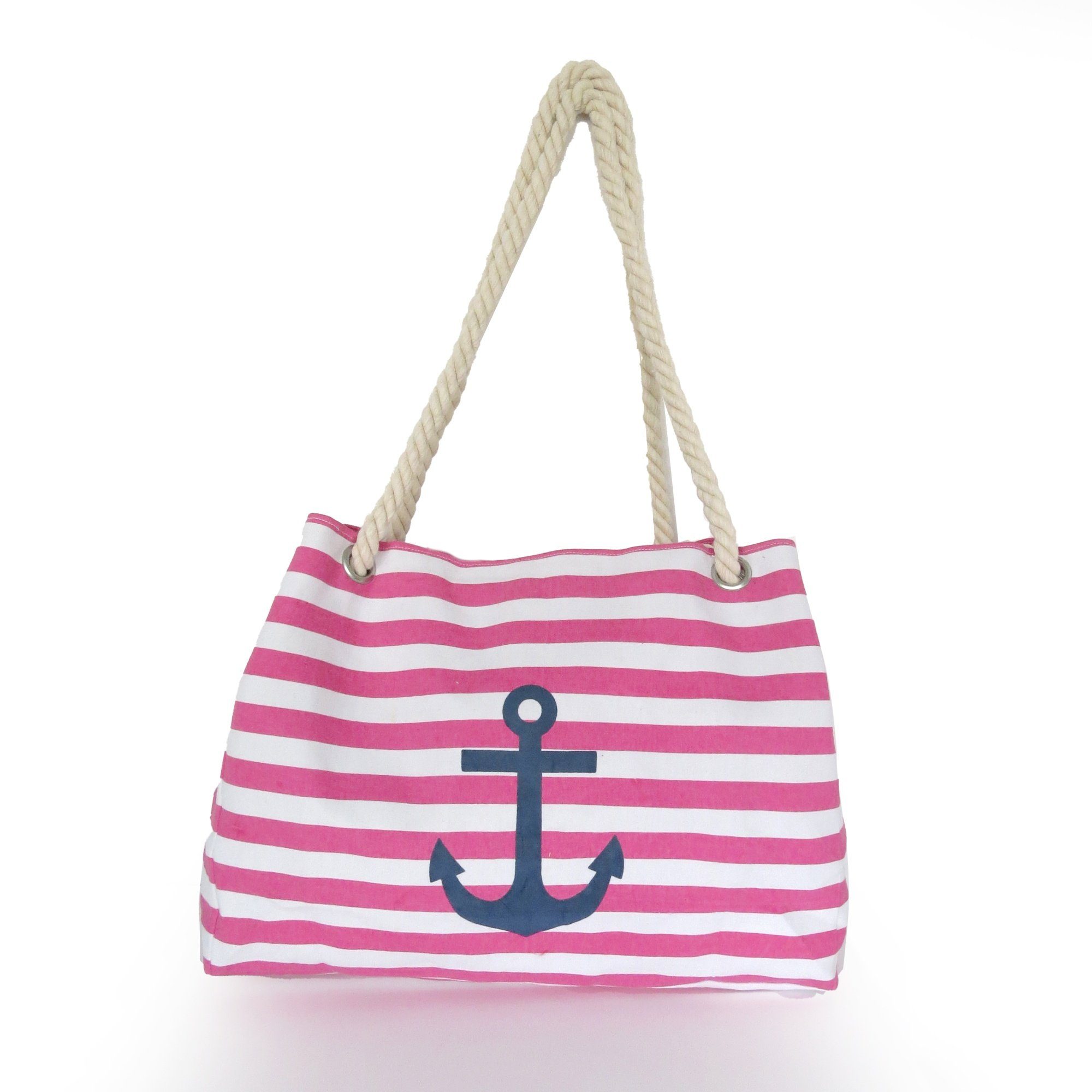 rosa-marine Umhängetasche Aufdruck gestreift maritim Strandtasche XXL Anker Originelli Sonia Familienshopper mit