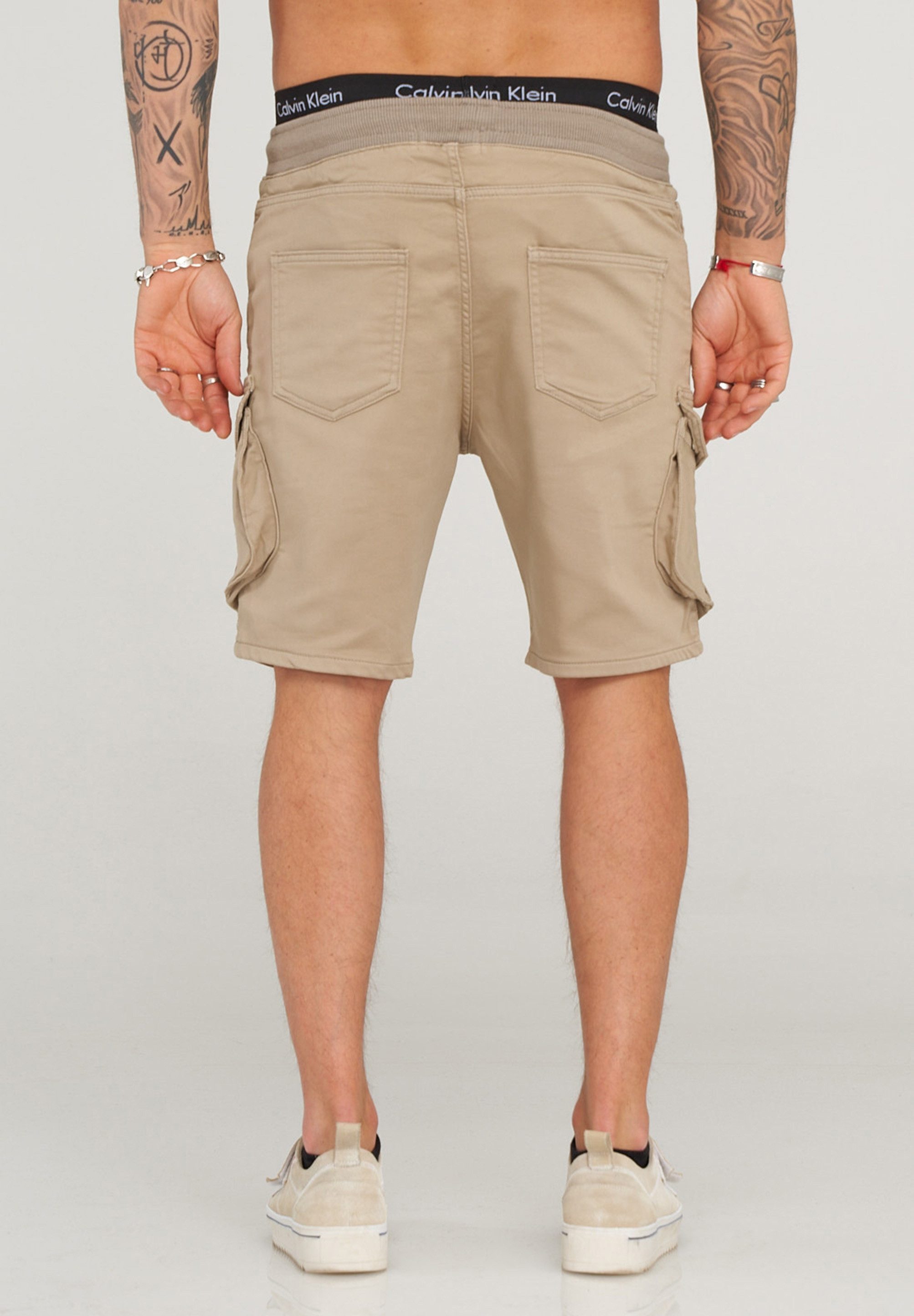 behype Cargoshorts Kurze Hose für Herren im Regular-Fit Mit Gummibund & Tunnelzug - Sommer-Shorts Bermuda