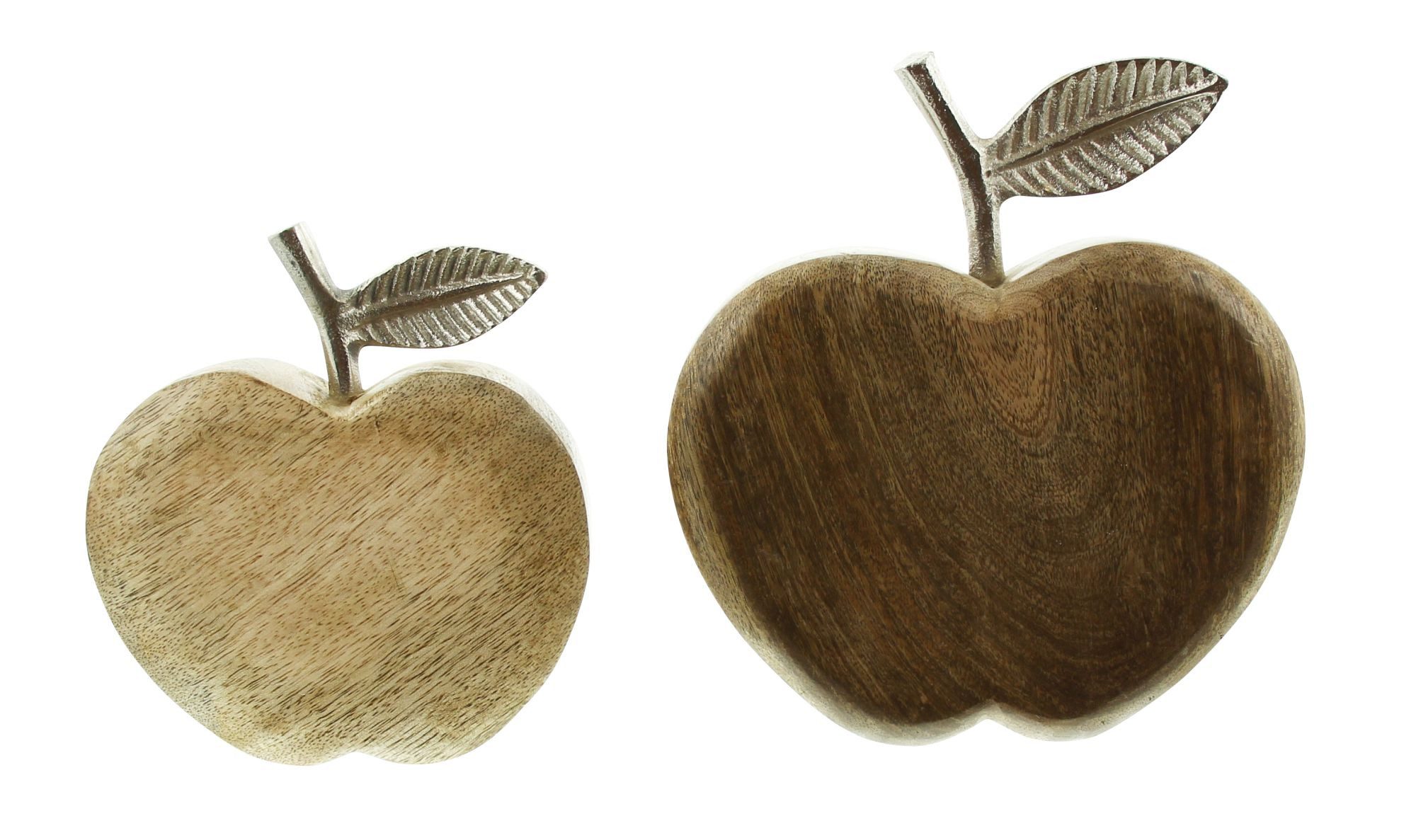 Dekofigur Apfel aus Mangoholz natur & Aluminium in silber, künstlicher Dekoapfel