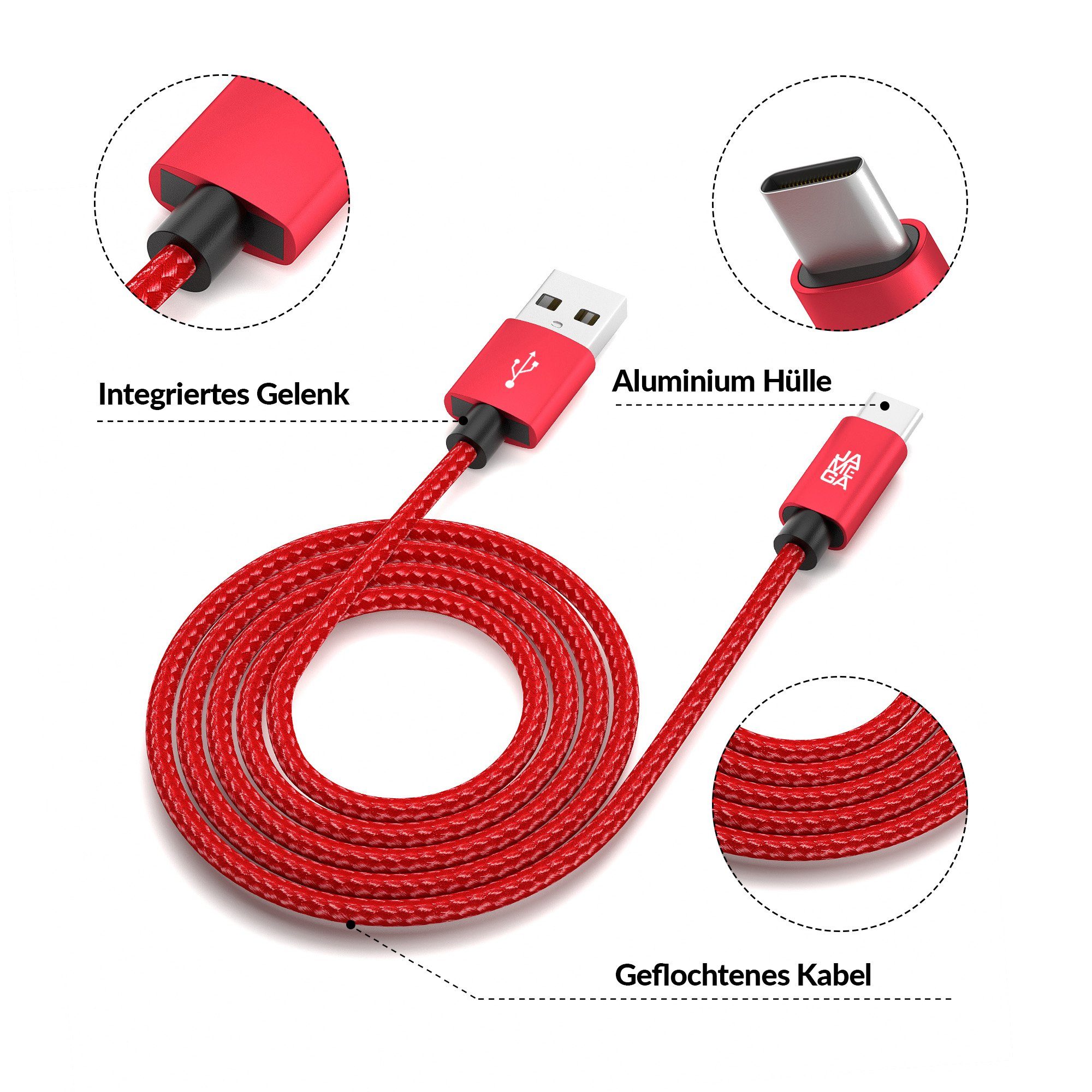 JAMEGA USB-C Datenkabel Ladekabel für Samsung Apple iPhone Huawei Xiaomi uvm. USB-Kabel, (200 cm) – Bild 4 von 5