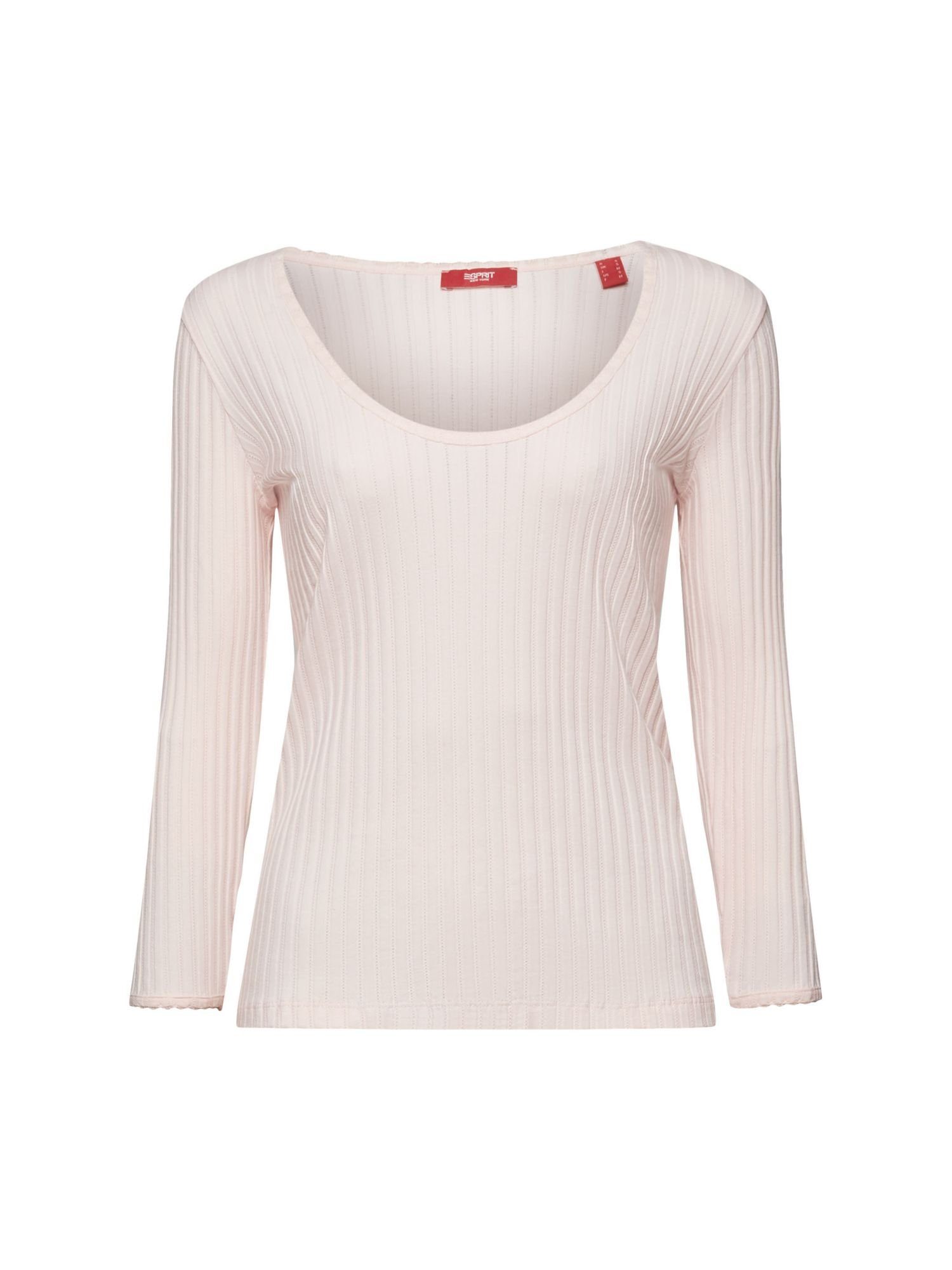 edc by Esprit 3/4-Arm-Shirt Pointelle-Top mit weitem Rundhalsausschnitt LIGHT PINK