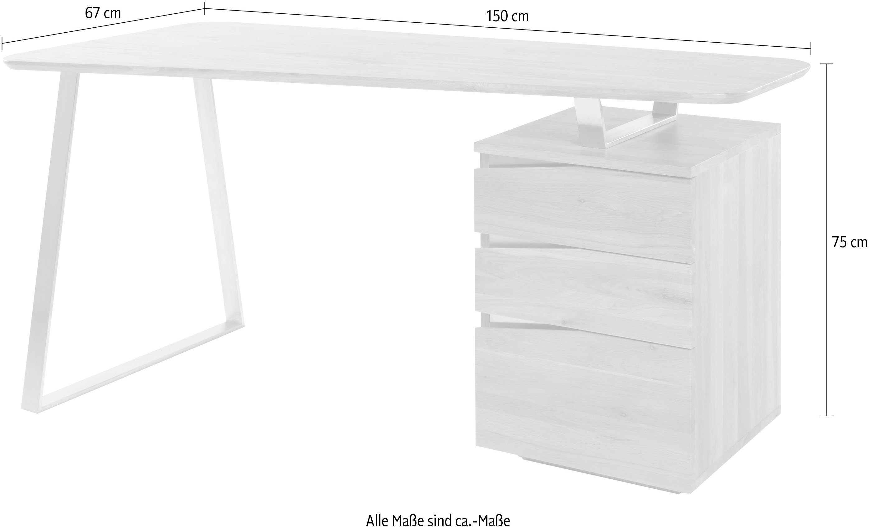 150 geölt, Asteiche MCA Schreibtisch Breite cm furniture mit 3 Massivholz Schubladen, Tori,