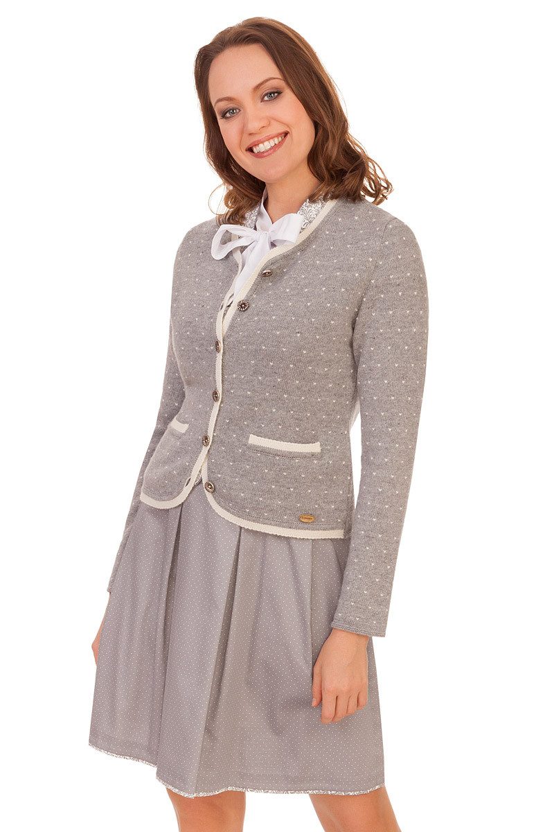 H. Moser Trachtenstrickjacke Trachten Strickjacke - HOLLERSBACH - hellgrau