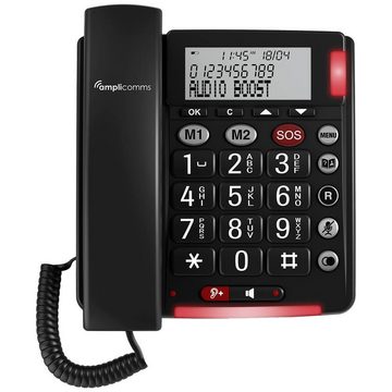 Amplicomms Schnurgebundenes Seniorentelefon Seniorentelefon (für Hörgeräte kompatibel, inkl. Notrufsender, Wahlwiederholung)