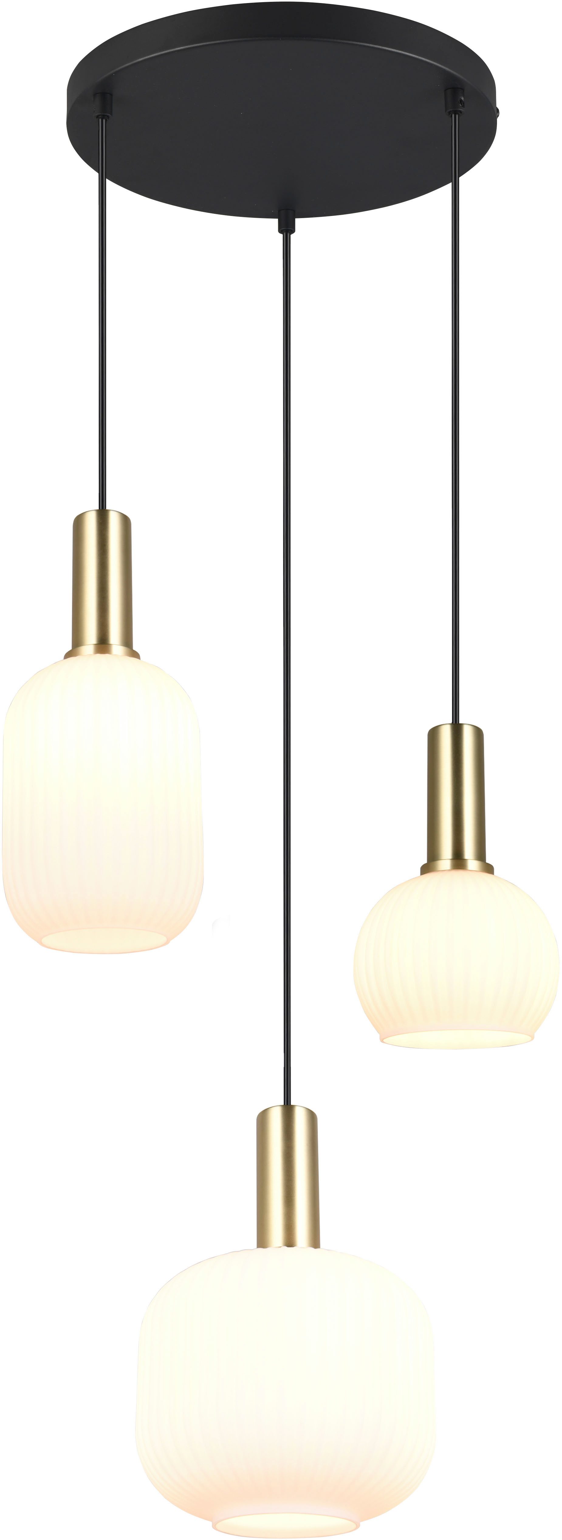 TRIO Leuchten Pendelleuchte DIVA, E27 Hängelampe 3-flammig mit Glasschirm, exkl 3xE27 max 10W, Leuchtmittel wechselbar, warmweiß - kaltweiß, höhenverstellbar bis max 150cm Hängeleuchte Ø 30 cm Wohnzimmer Küche