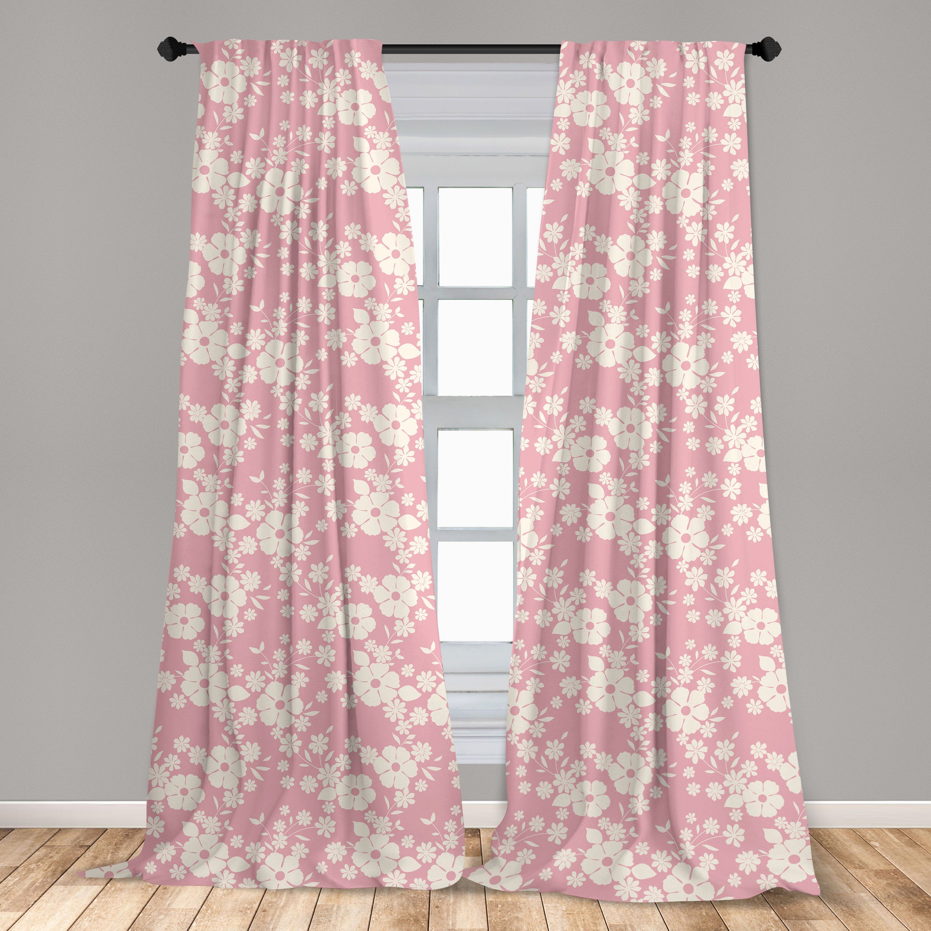 Gardine Vorhang für Wohnzimmer Schlafzimmer Abakuhaus, Blume Floral Muster Feminine Dekor, Microfaser, Blatt