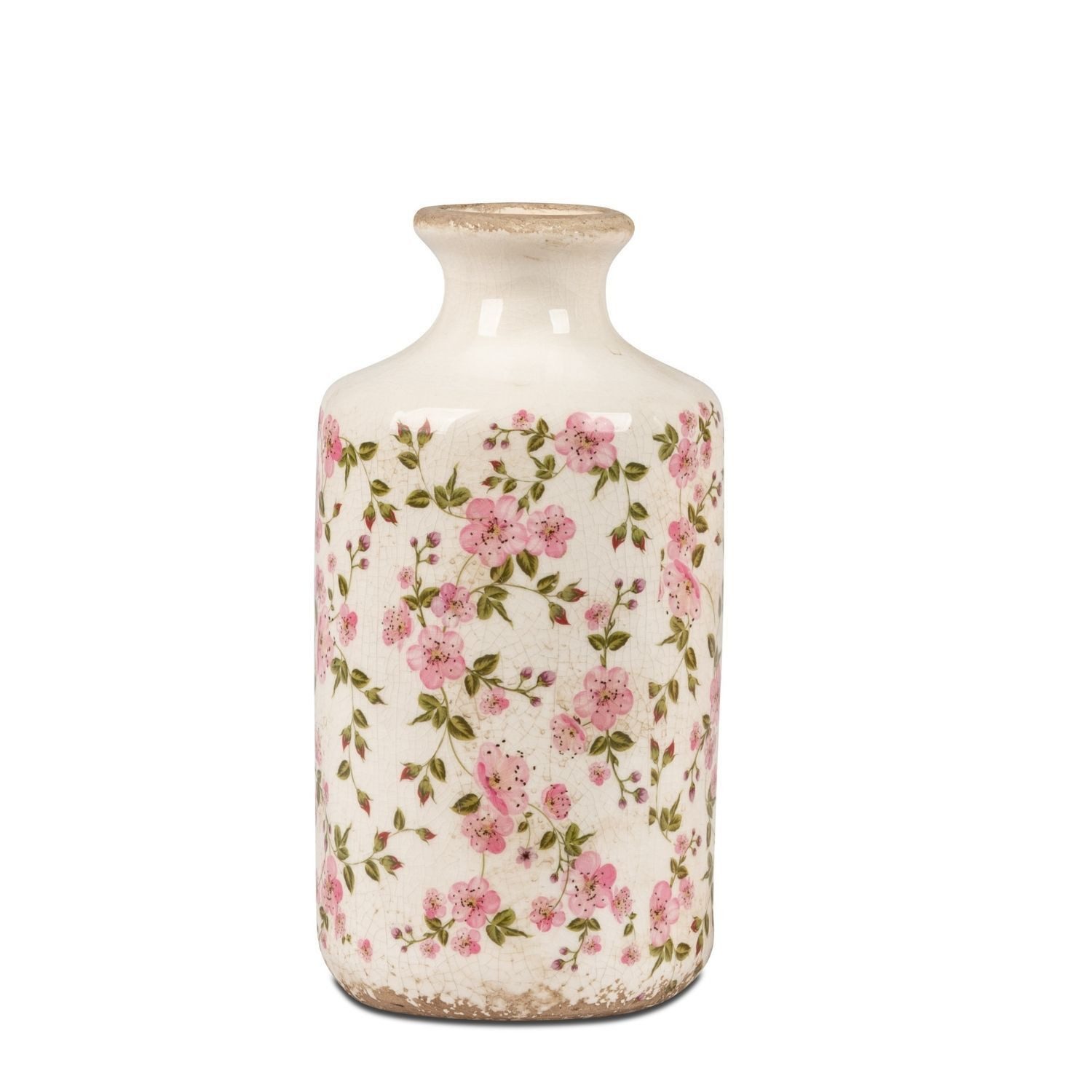 formano Dekovase Vintage Blüten, Höhe: 21cm, Farbe: Weiß, Motiv: Blumen