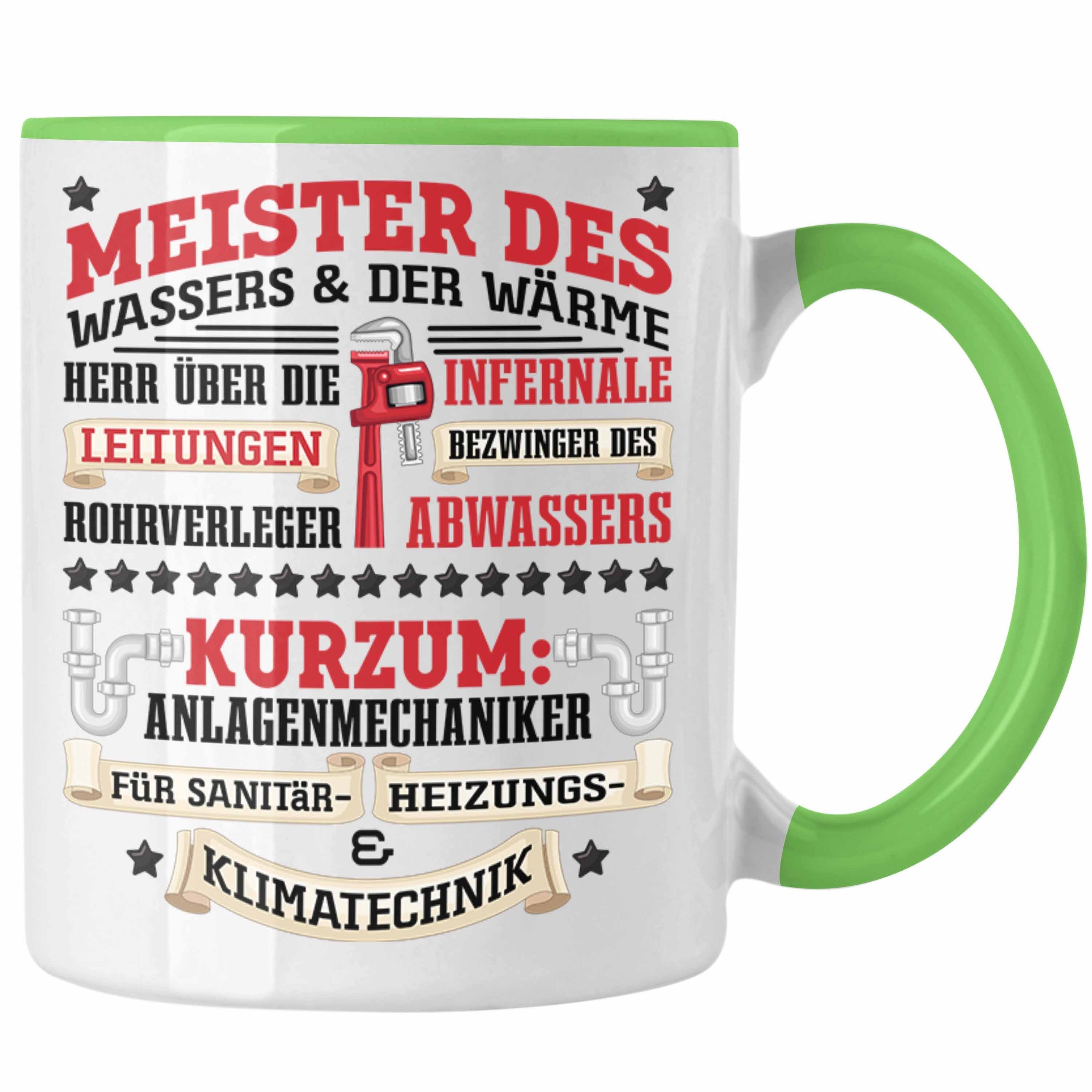 Trendation Tasse Anlagemechaniker Heizungsbauer Klempner Tasse Geschenk Spruch Männer K Grün