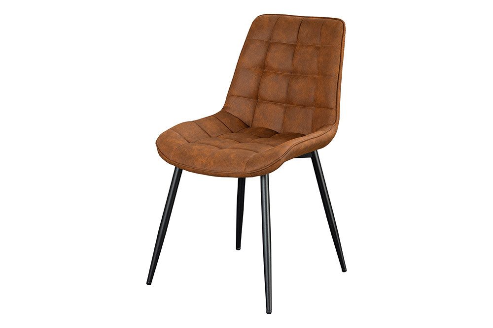 riess-ambiente Esszimmerstuhl ROADSTAR cognac / schwarz - Microfaser, Metallbeine, Ziersteppung (Einzelartikel, 1 St), gepolsterter Stuhl - ideal für Küche, Esszimmer, Wohnzimmer & Büro