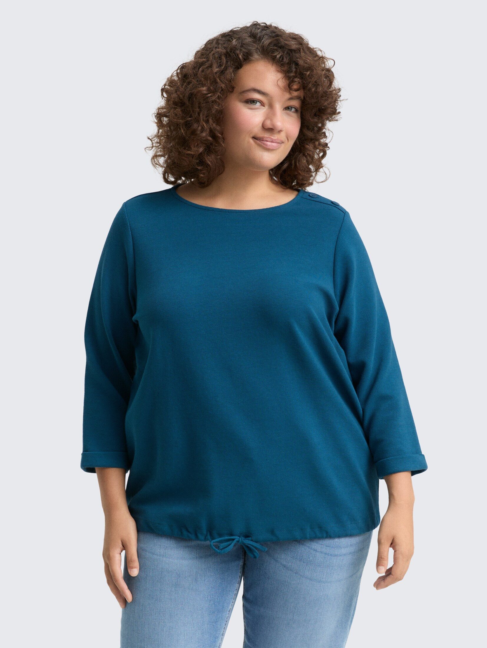 TOM TAILOR PLUS 3/4-Arm-Shirt T-Shirt Plus Size - Langarmshirt mit Knopf-De günstig online kaufen