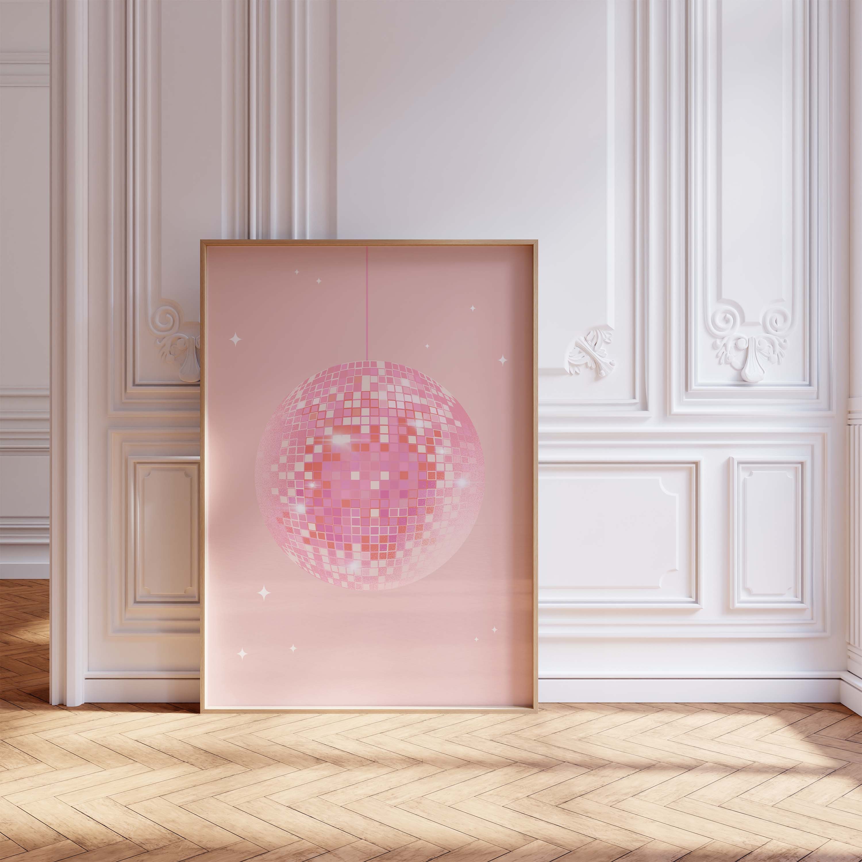 JUSTGOODMOOD Poster Disco Kugel Pink Disco Ball Retro Party Ästhetik Glitzer Spiegelball D, (1 St) – Bild 5 von 5