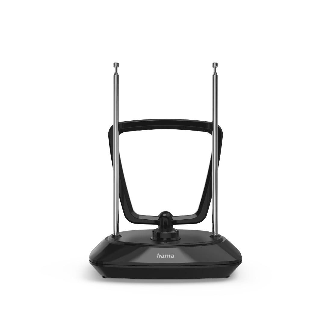 Hama Aktive Zimmerantenne schwarz für DAB+, DAB, DVB-T2, UKW, LED Anzeige Innenantenne (DAB, DAB+, DVB-T2, UKW, für Innenbereich), ringförmig, LTE Filter 5G, einstellbare Verstärkung, TV, Radio