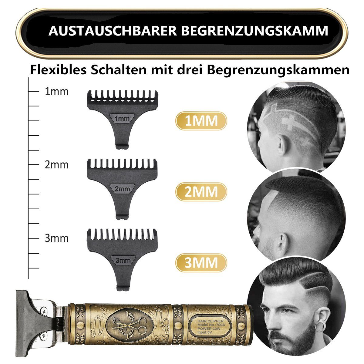 Herren 3 Grenzkämme,Schmieröl Rasierer Haar- 1 Bartschneider, mit und Bronze Insma