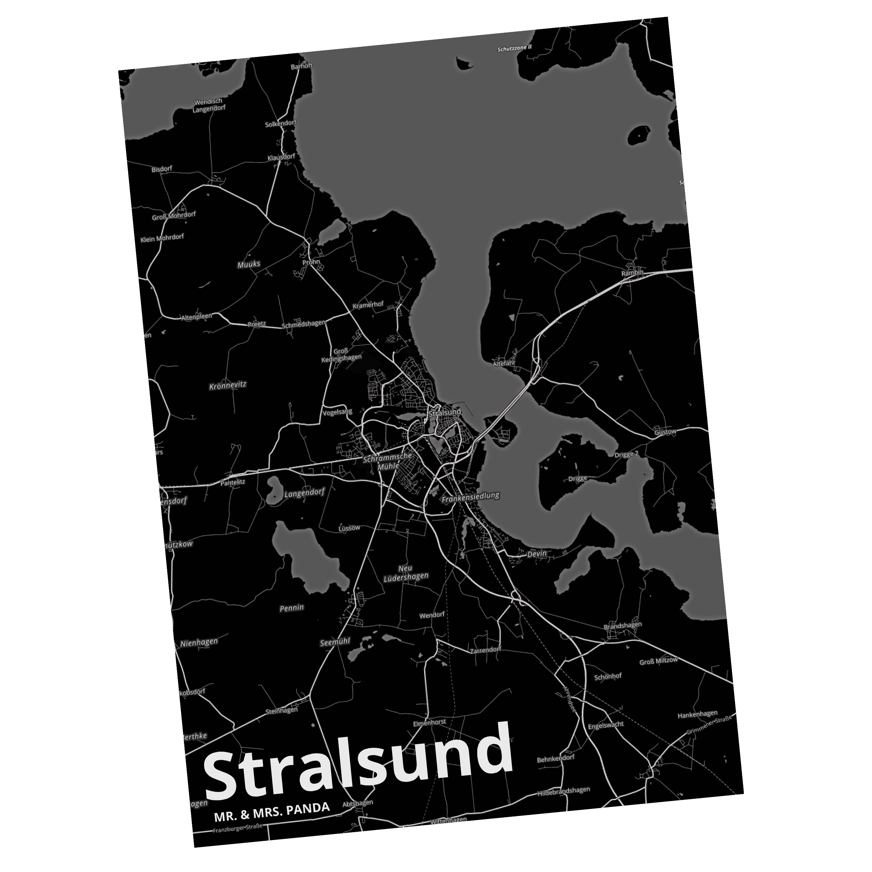 Mr. & Mrs. Panda Postkarte Stralsund - Geschenk, Ort, Geschenkkarte, Grußkarte, Einladung, Einla