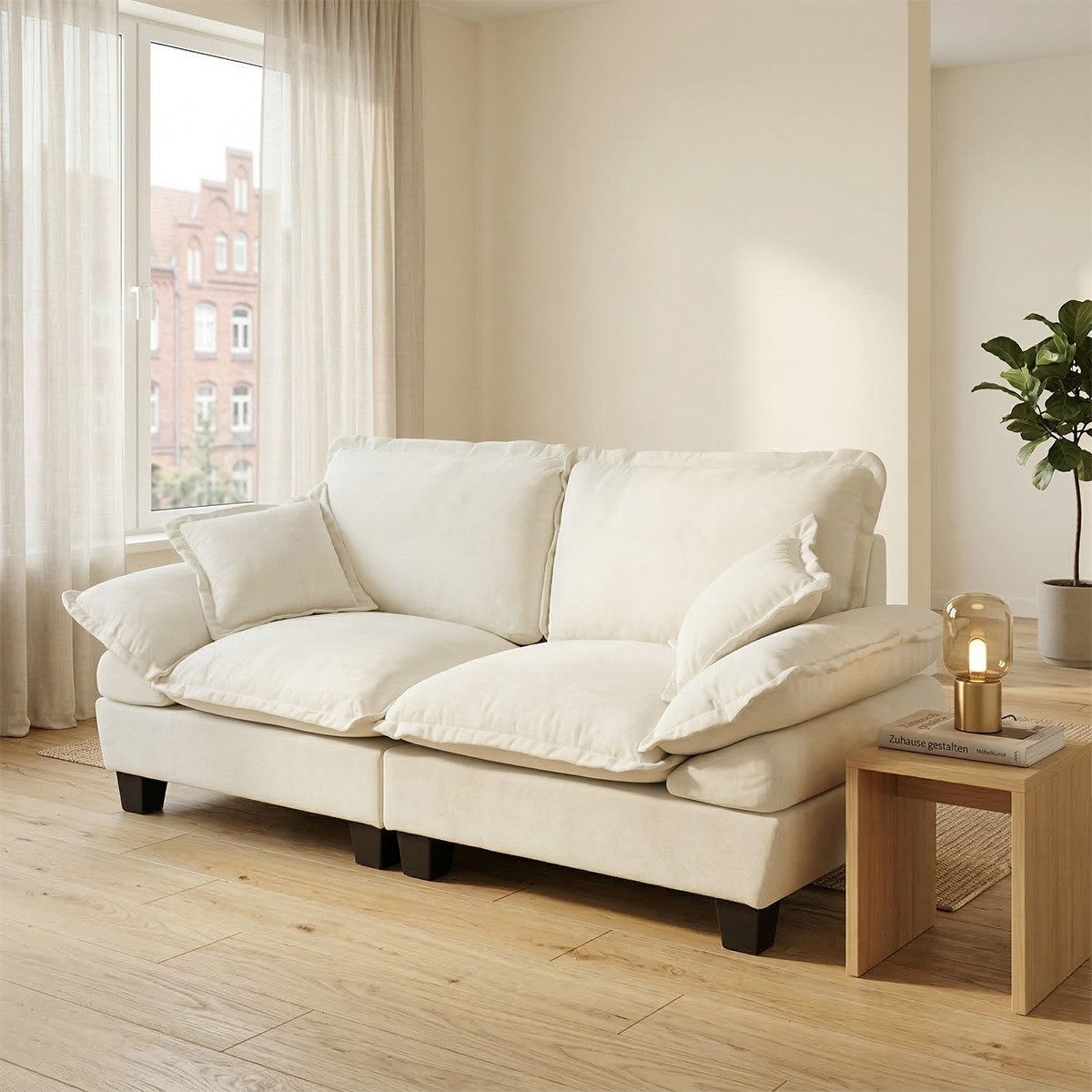 XDeer Sofa 2-Sitzer Sofa mit Gebogenen Armlehnen Segelboot-Sofa, Wohnzimmersofa für Kleine Räume & Apartments Beige