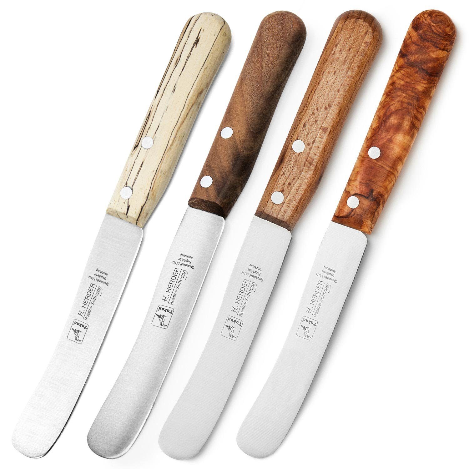 Landshop24 Brötchenmesser Buckelsmesser, Frühstücksmesser H.Herder Solingen, Eisbuche, Olivenholz, Kirschholz, Buchenholz