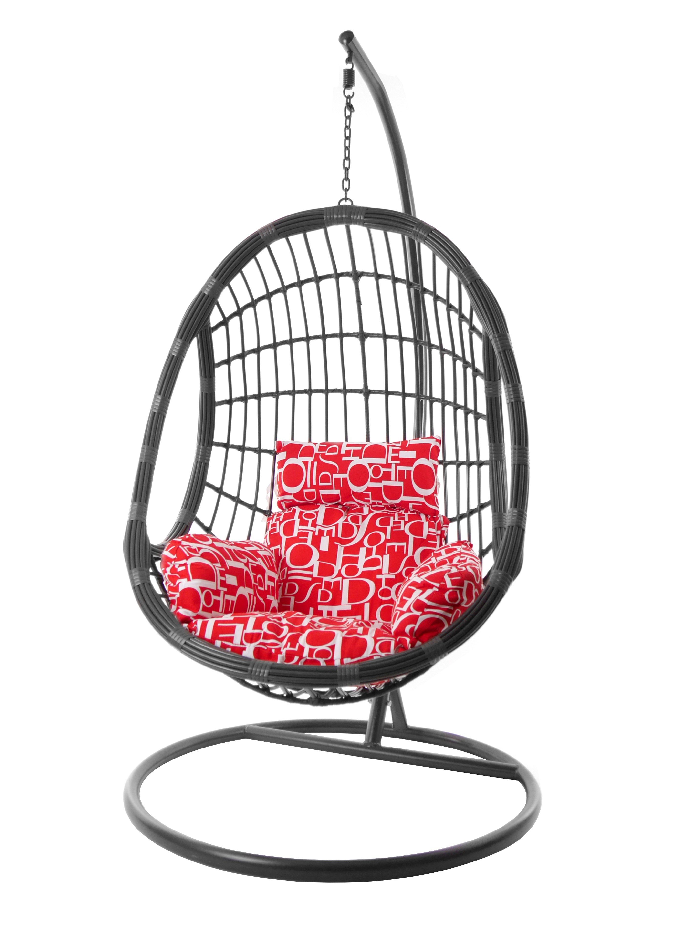 buchstabenmuster grau, (3100 moderne Hängesessel PALMANOVA KIDEO inklusive und Loungemöbel, Gestell grau, letter) Hängesessel red in Kissen Hängestuhl
