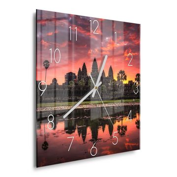 DEQORI Wanduhr 'Angkor Wat in Morgenröte' (Glas Glasuhr modern Wand Uhr Design Küchenuhr)