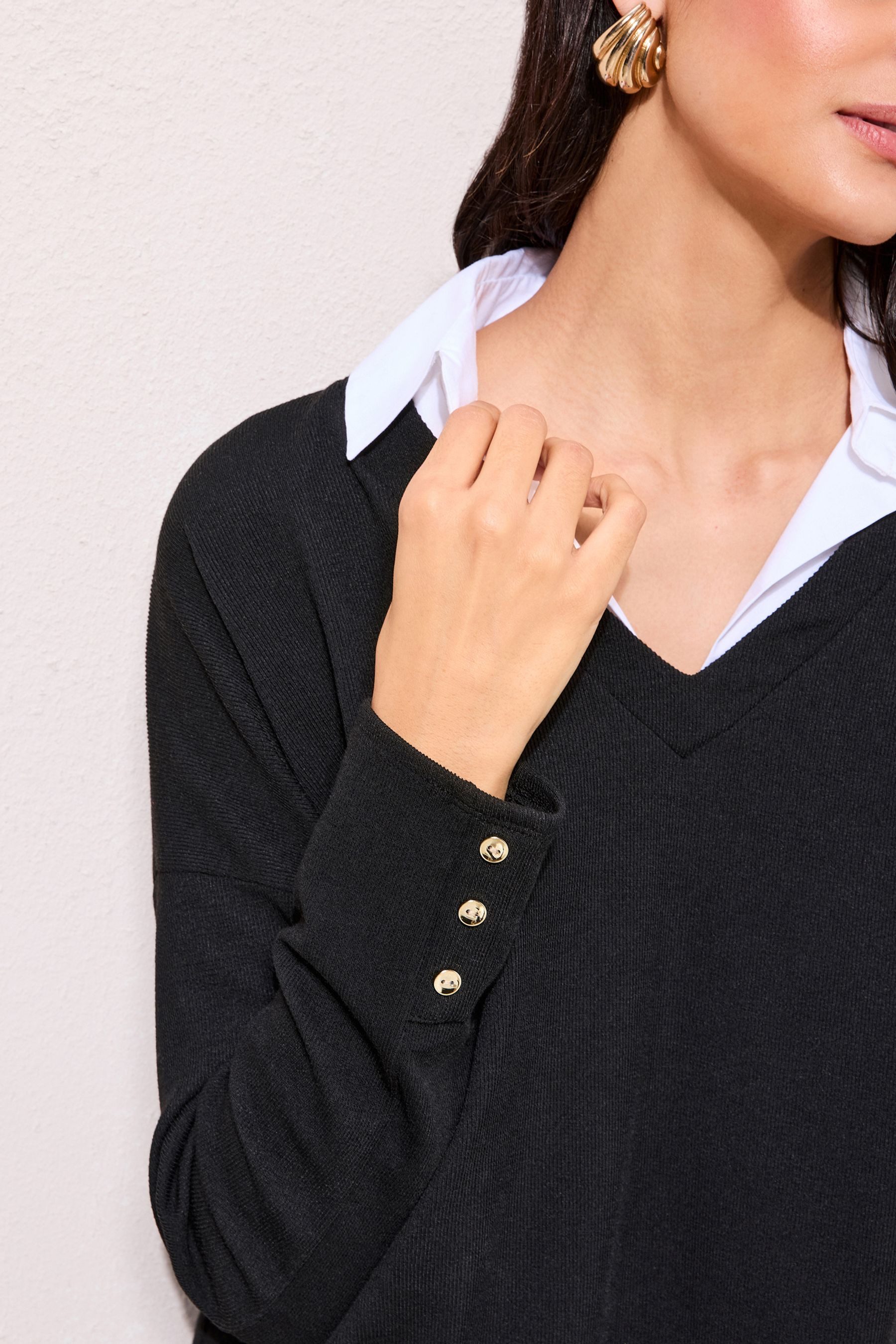 Friends Like These Strickpullover Friends Like These 2-in-1-Pulli, Jersey-Popeline (1-tlg)
