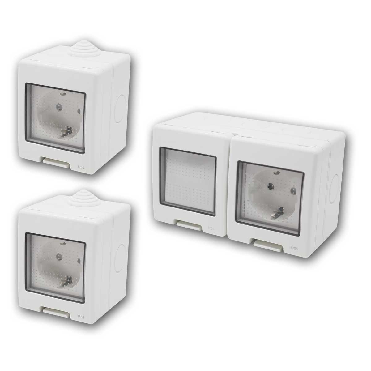 TEM Aufputz-Steckdose TEM Set "Mini" 3-teilig, lichtgrau, 16A/250V, IP55