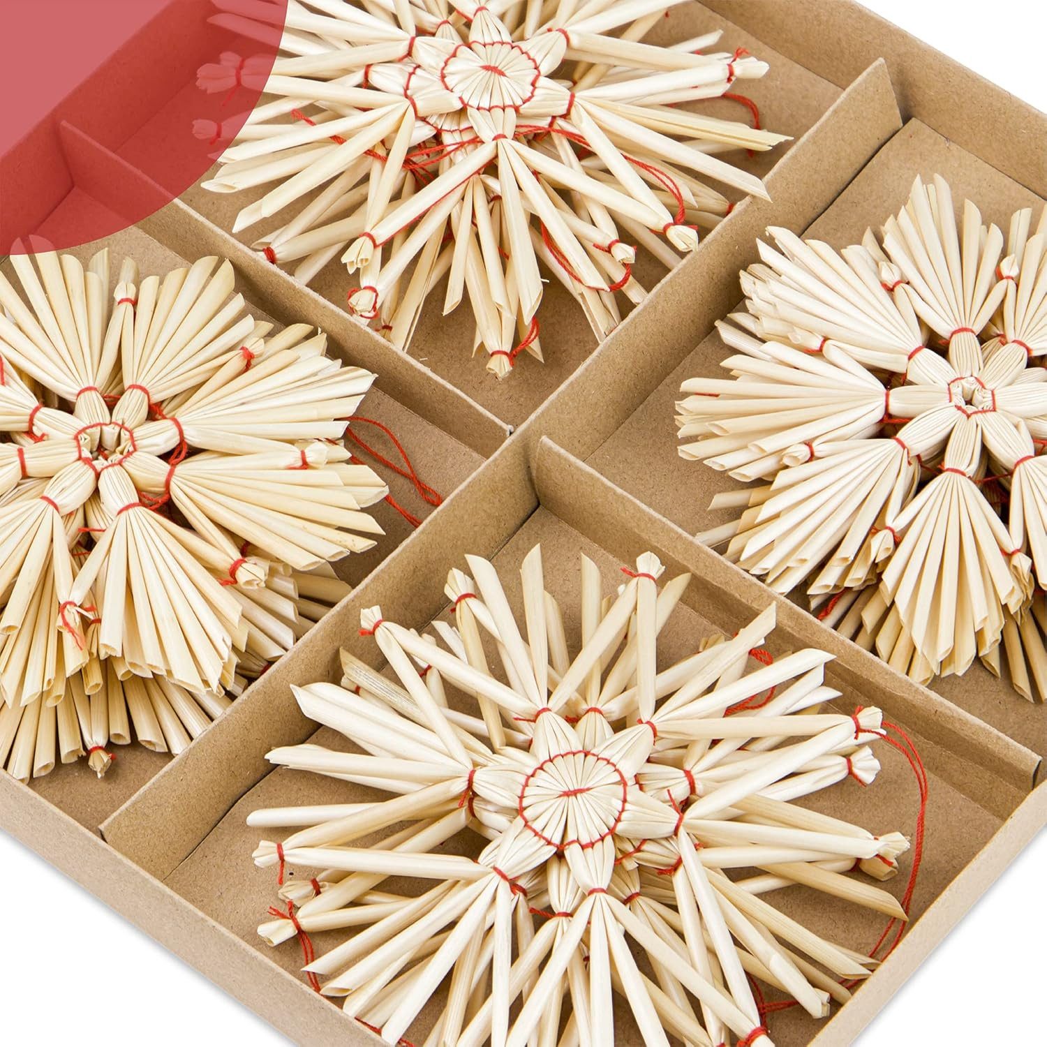 BEESI Christbaumschmuck 16x Strohsterne Set Ø 10cm I Christbaumschmuck Retro I Baumschmuck (16-tlg), I Weihnachtsbaumschmuck Strohsterne Retro – Bild 3 von 5