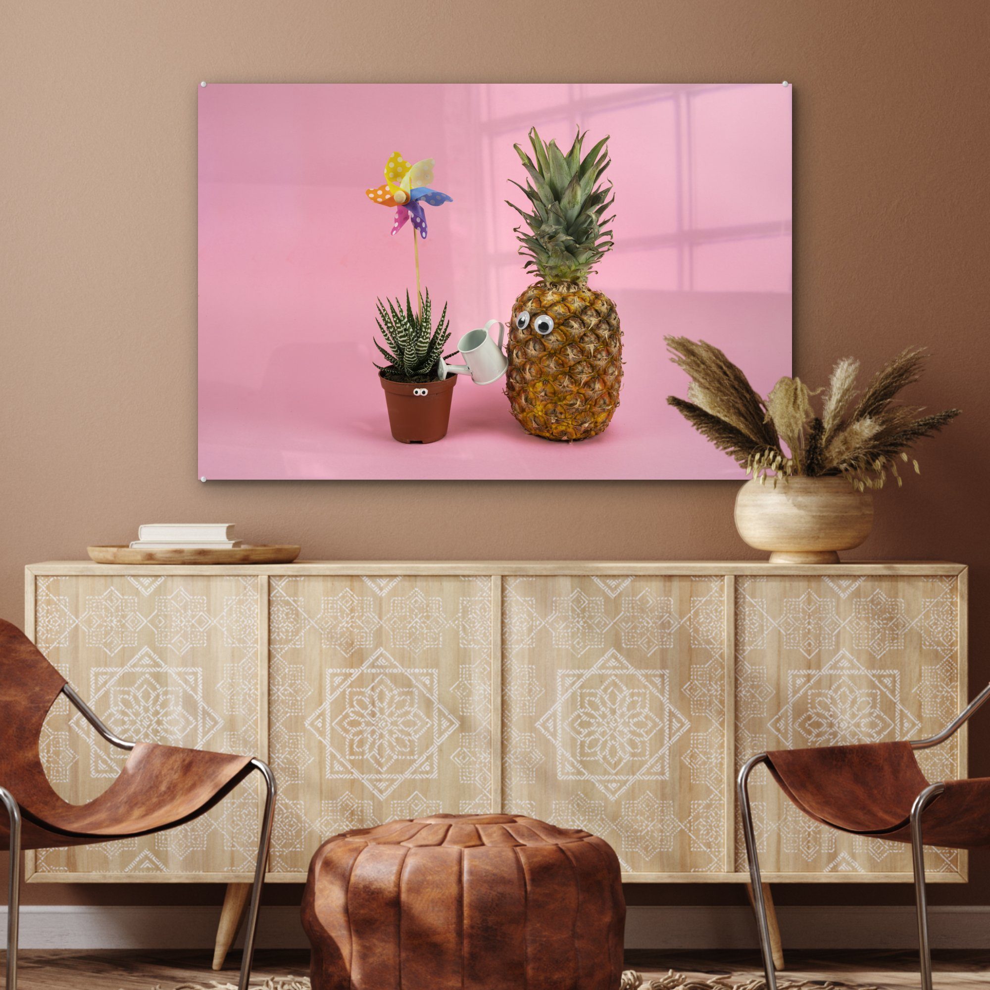 MuchoWow Acrylglasbild eine Acrylglasbilder (1 & Pflanze, bewässert Wohnzimmer St), Schlafzimmer Ananas