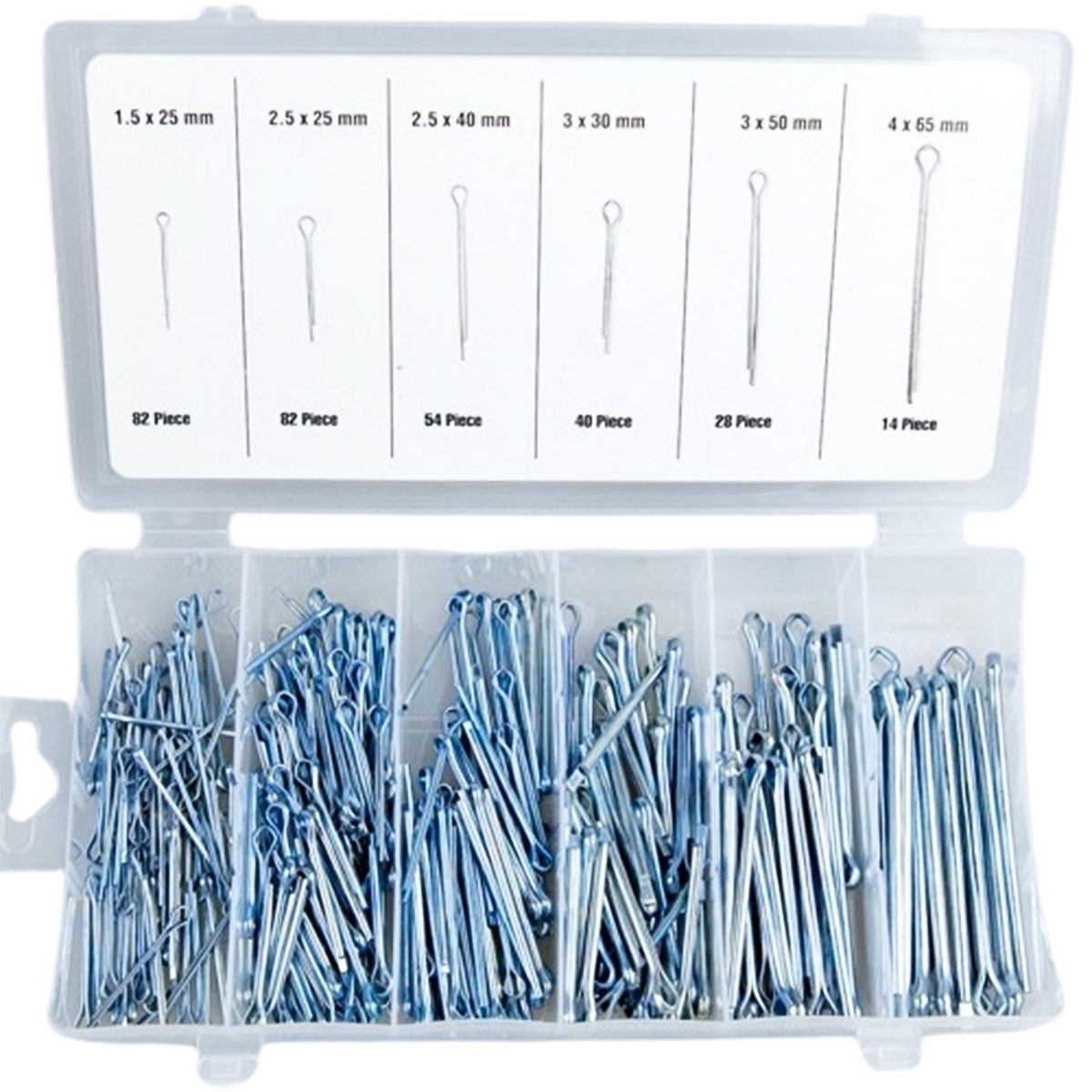 Benson Tools Standardsplint Splinte 300-tlg. Sortiment 25 - 65 mm Splint Sicherungsstifte, 230 mm, (300-tlg), in übersichtlicher Box